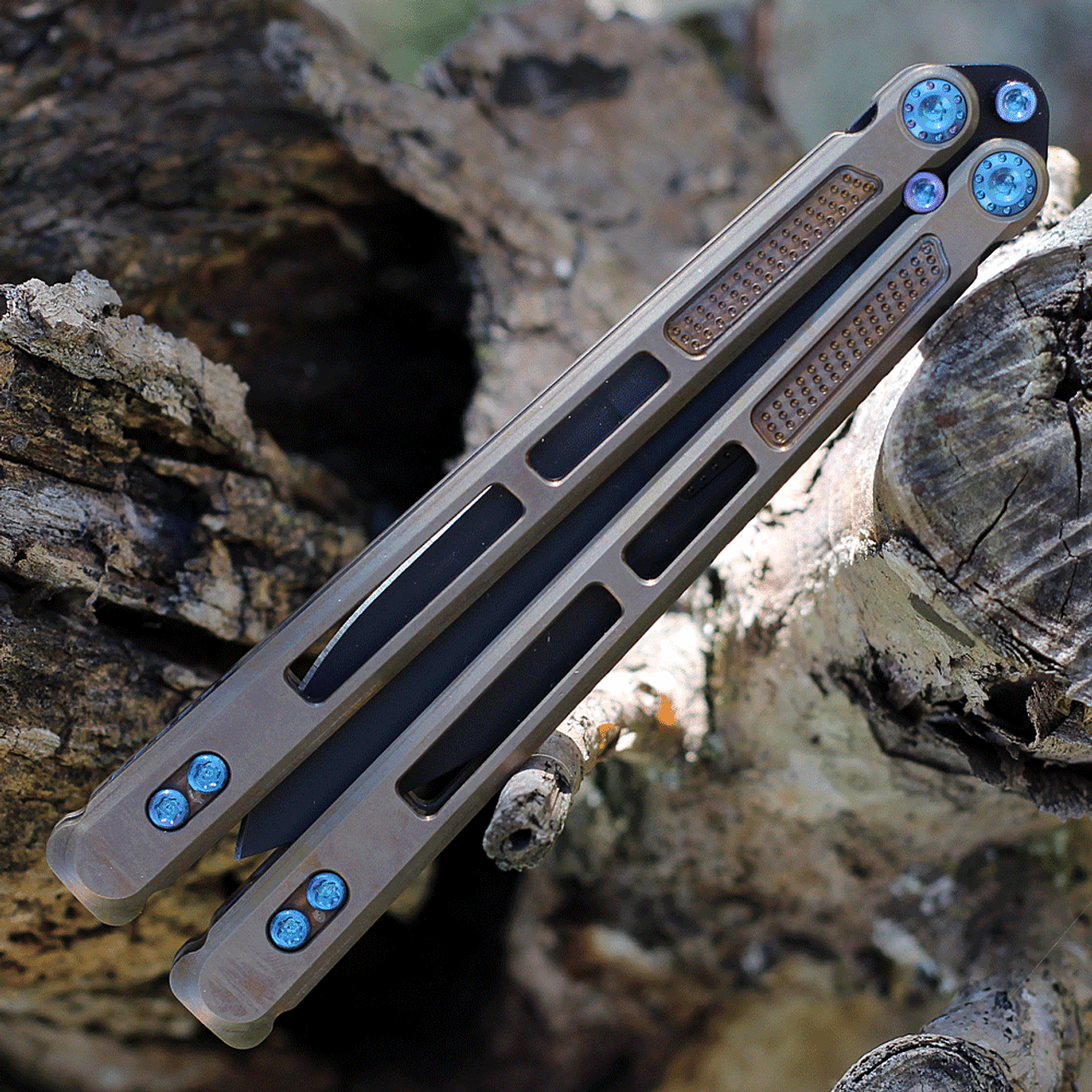 EOS Trident Balisong Bronze Ti (4.5" CPM S30V Black DLC)