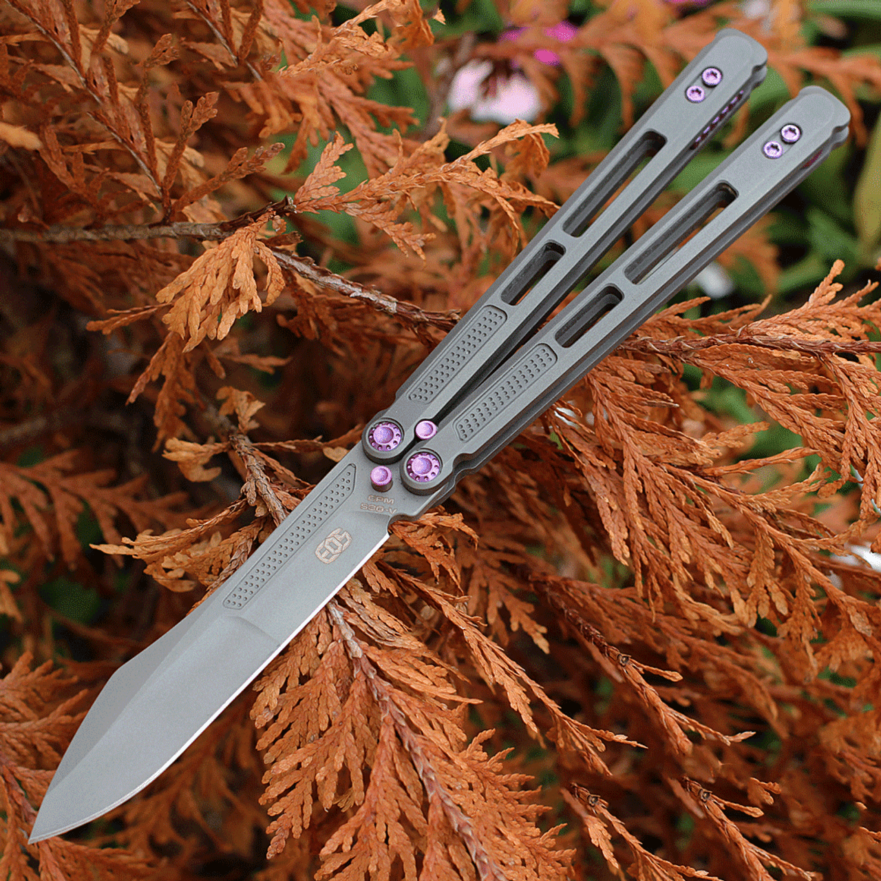 EOS Trident Balisong Gray Ti / Purple (4.5" CPM S30V SW)
