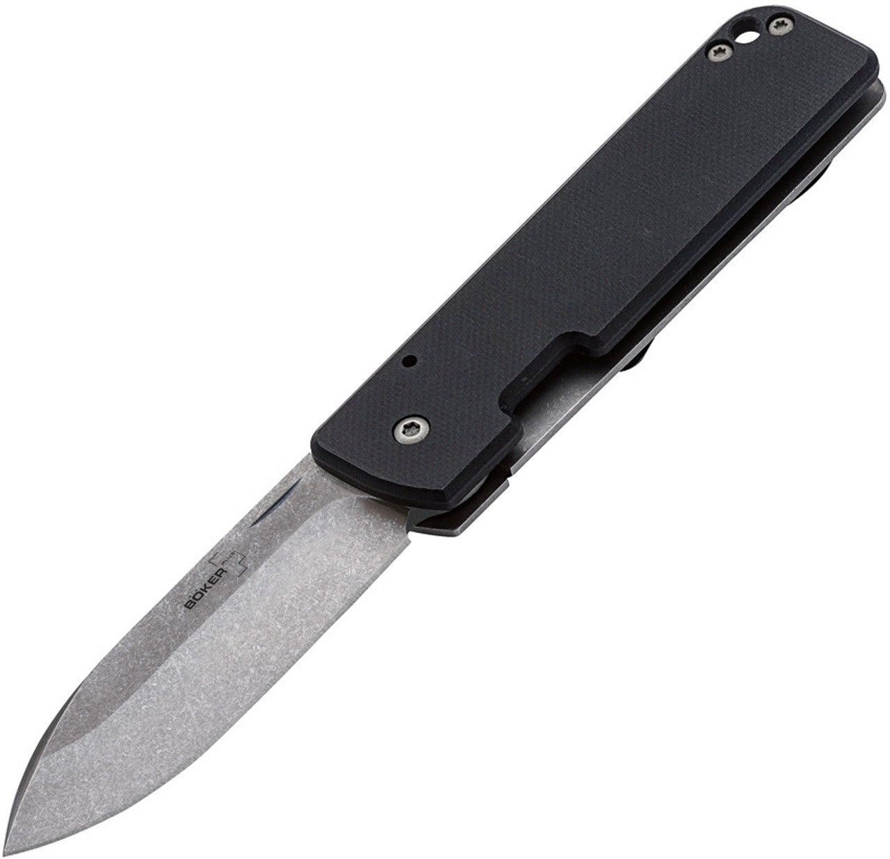 Boker Plus Lancer 42 (01BO465) 2.87" D2 Stonewashed Spear Point Plain Blade, Black G-10 Handle