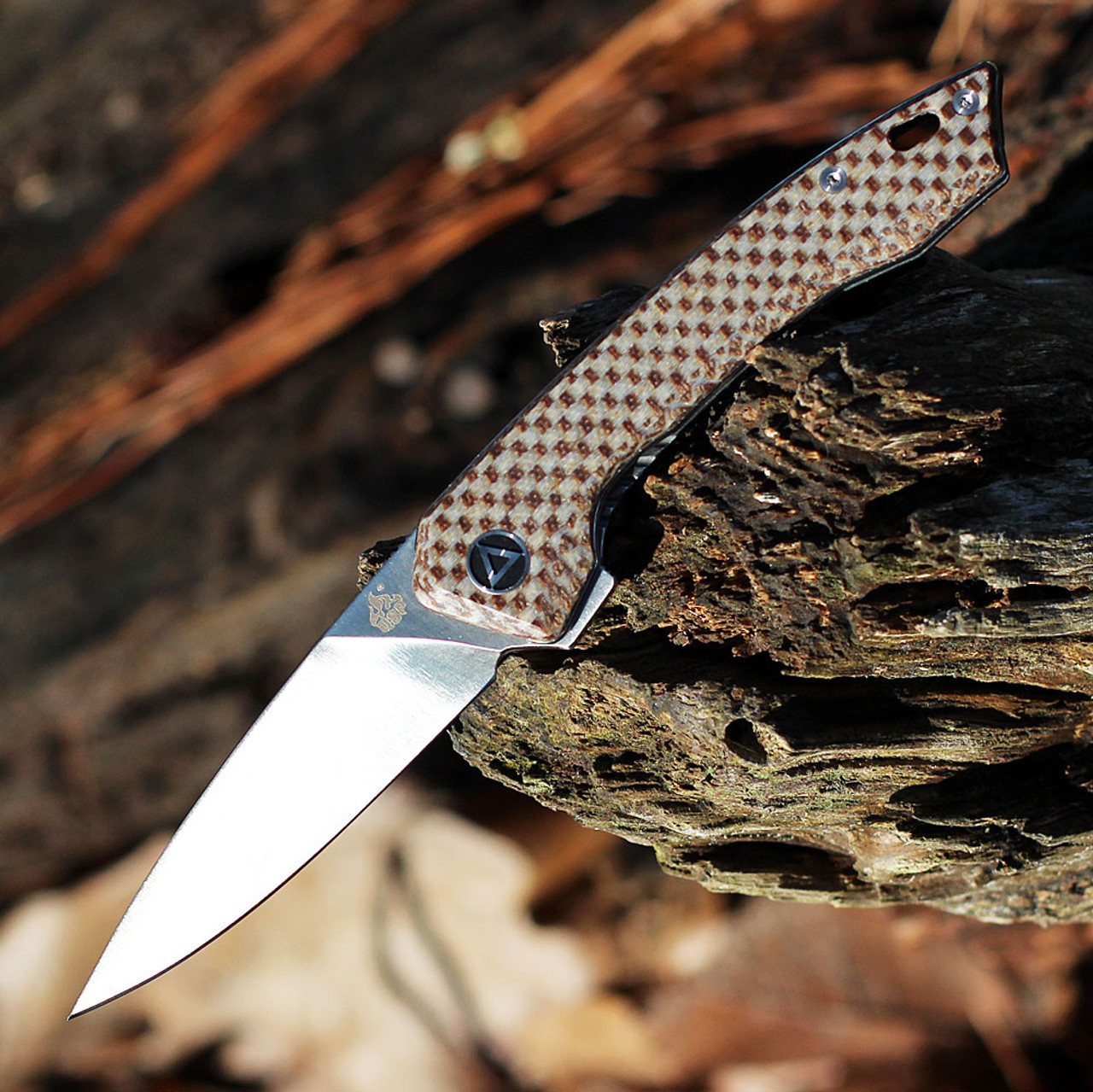 QSP Knife Leopard (QS135D) 3" 14C28N Satin Drop Point Plain Blade, Brown & Gray Linen Micarta Handle
