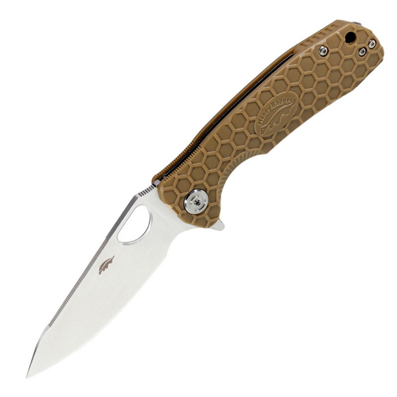 Honey Badger Small Leaf Flipper - Tan FRN (2.8" 8Cr13MoV Satin) HB1309