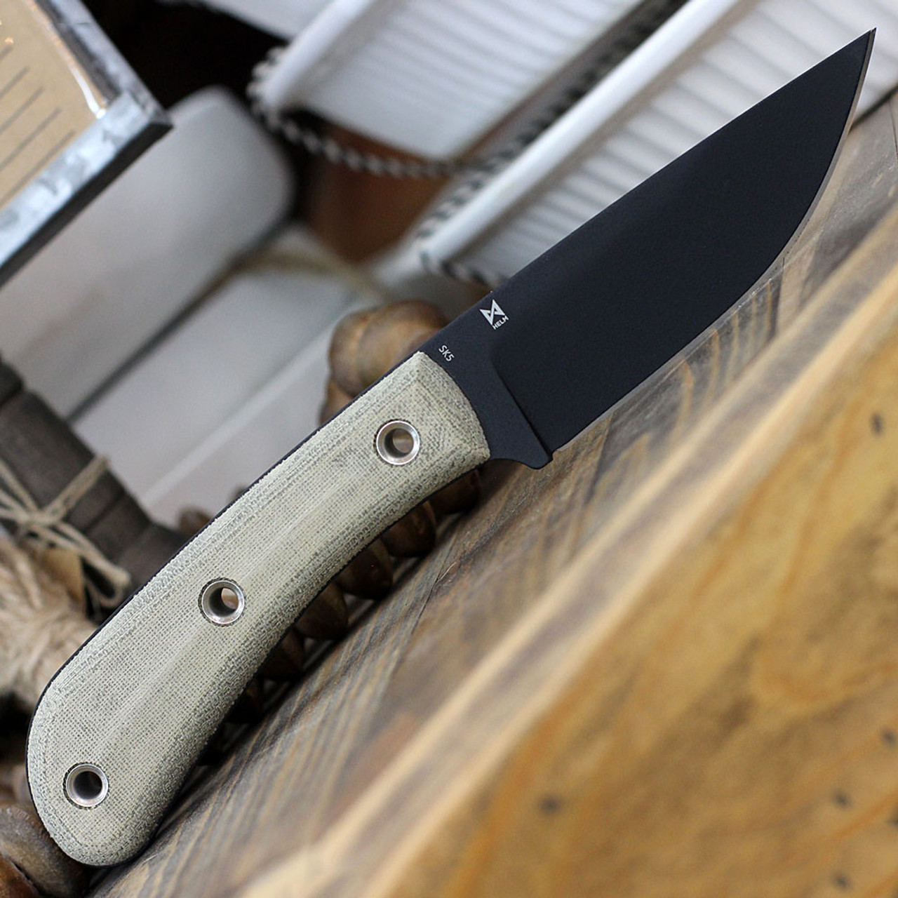 Boker Plus Little Rok (02BO026) 4.09" SK-85 Black Powder Coated Drop Point Plain Blade, Green Micarta Handle, Black Kydex Sheath