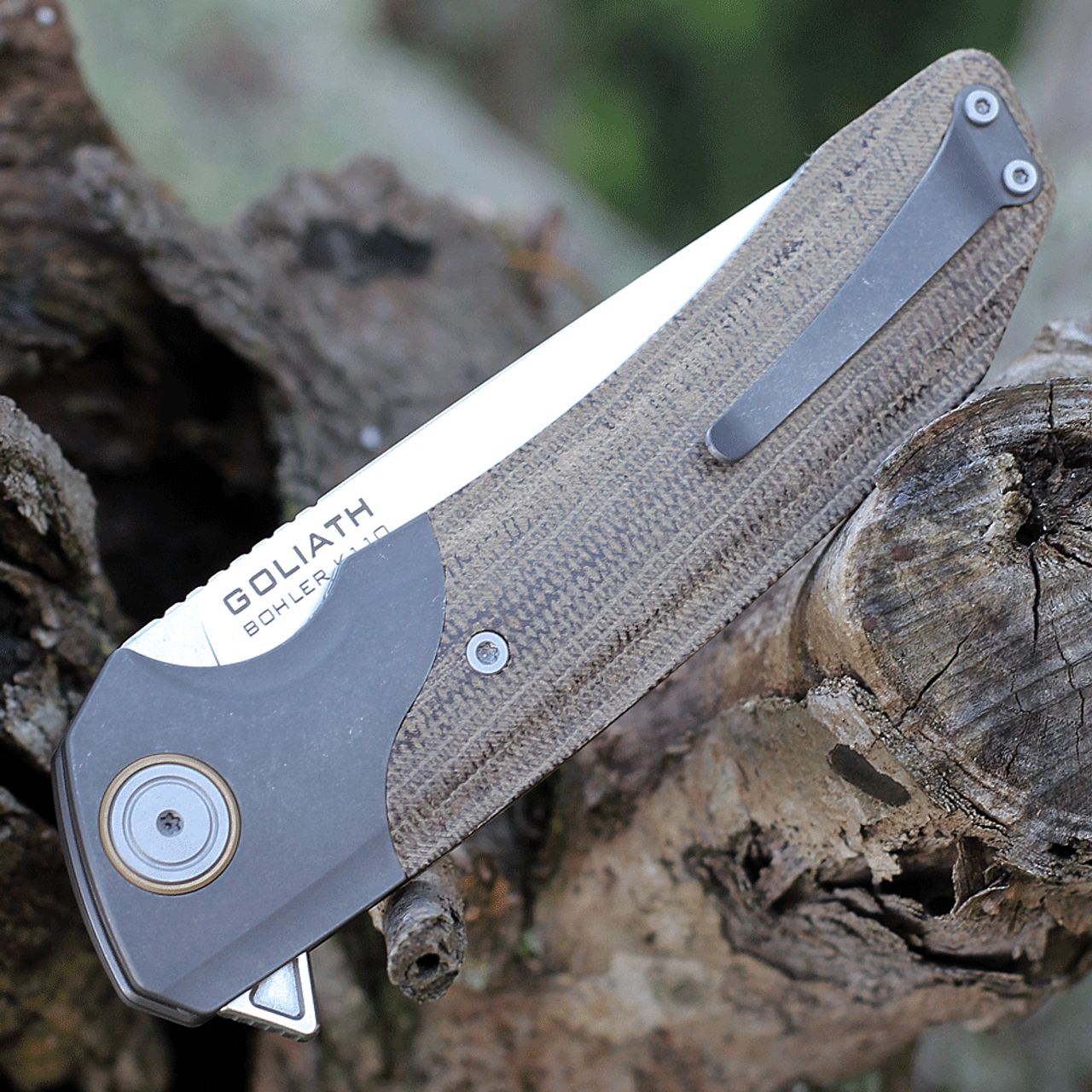 Maxace Goliath 2.0 Brown Micarta  / Blk SW (4.3" K110 Satin) MGL201