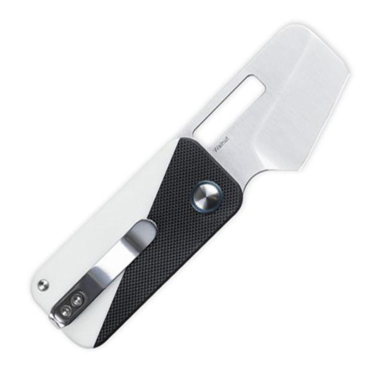 Kizer Cutlery Walnut Mini Folding Knife (V2592N1) 2" Bohler N690 Satin Sheepsfoot Plain Blade, Black and White G-10 Handle