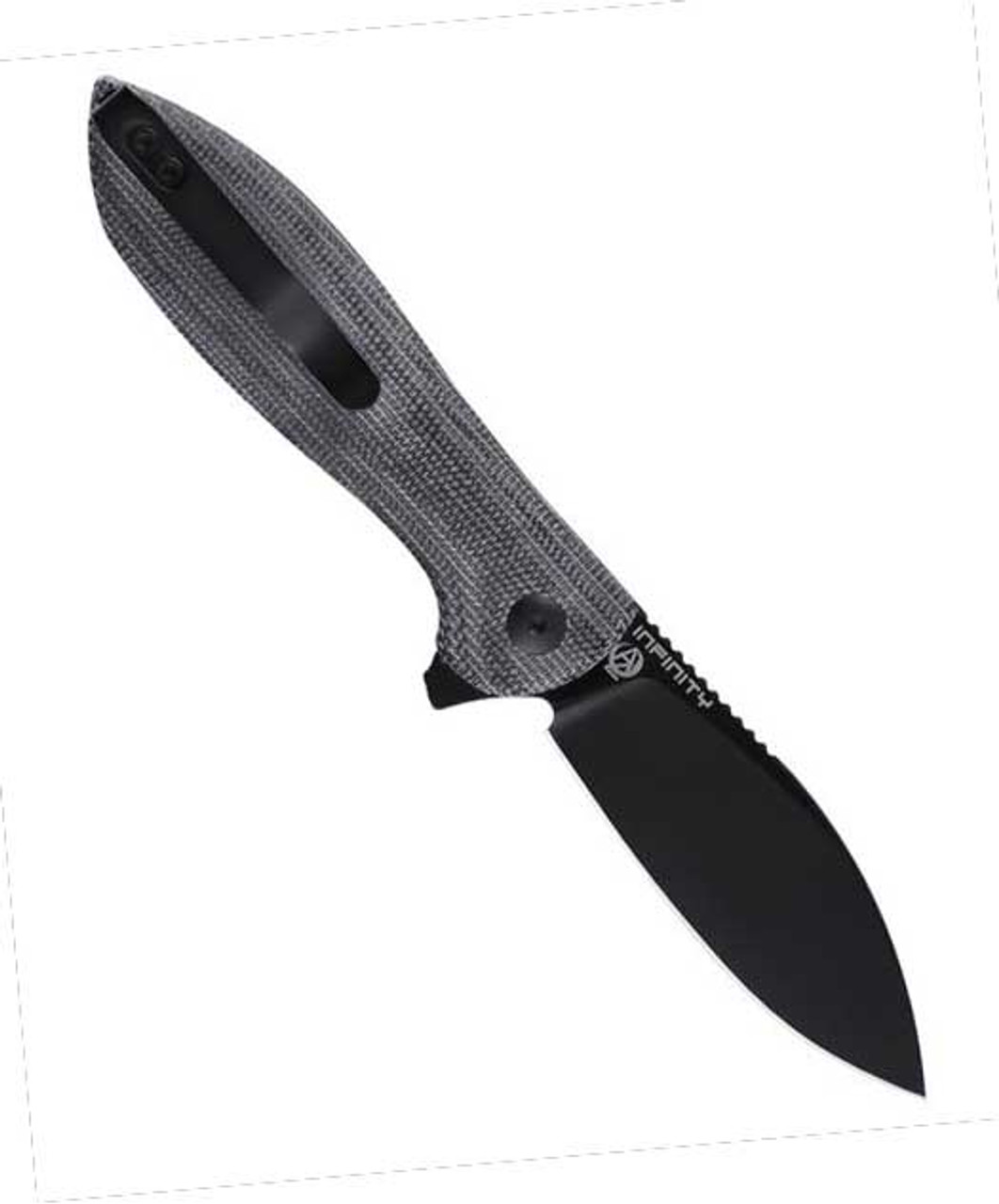 Kizer Cutlery Infinity (KIV3579N1) 3.5" Bohler N690 Black Ti-Coated Drop Point Plain Blade, Black Linen Micarta Handle