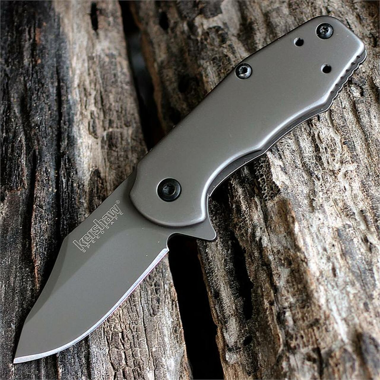 Kershaw Ember Assisted Opening Knife (3560)- 2.00" Gray 8Cr13MoV Drop Point Blade, Gray Stainless Steel Handle