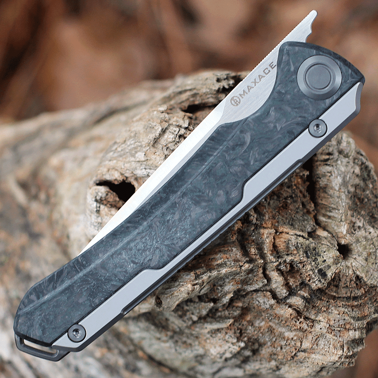 Maxace Kestrel Front Flipper - Gray CF  (3.62” M390 Satin) MKT203