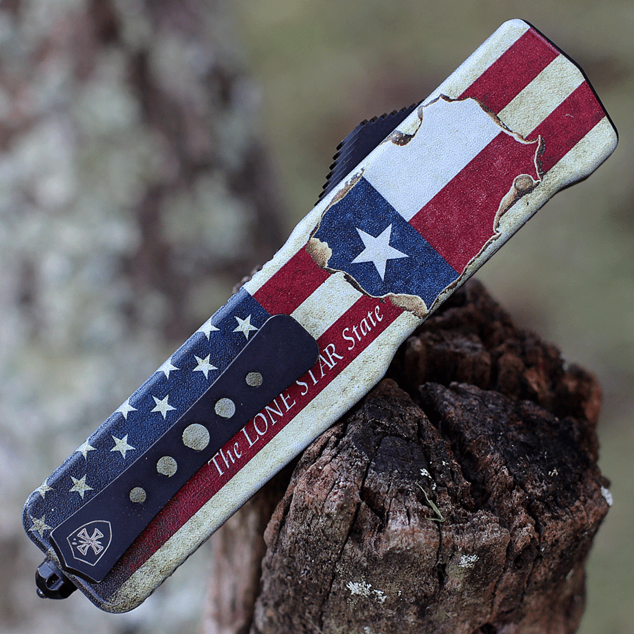 Templar Knife Premium Lightweight Series - Small OTF Automatic (SA-TX-12-1) - 3" Powder D2 Black SW Dagger, Aluminum Texan "The Lone Star State" Handle