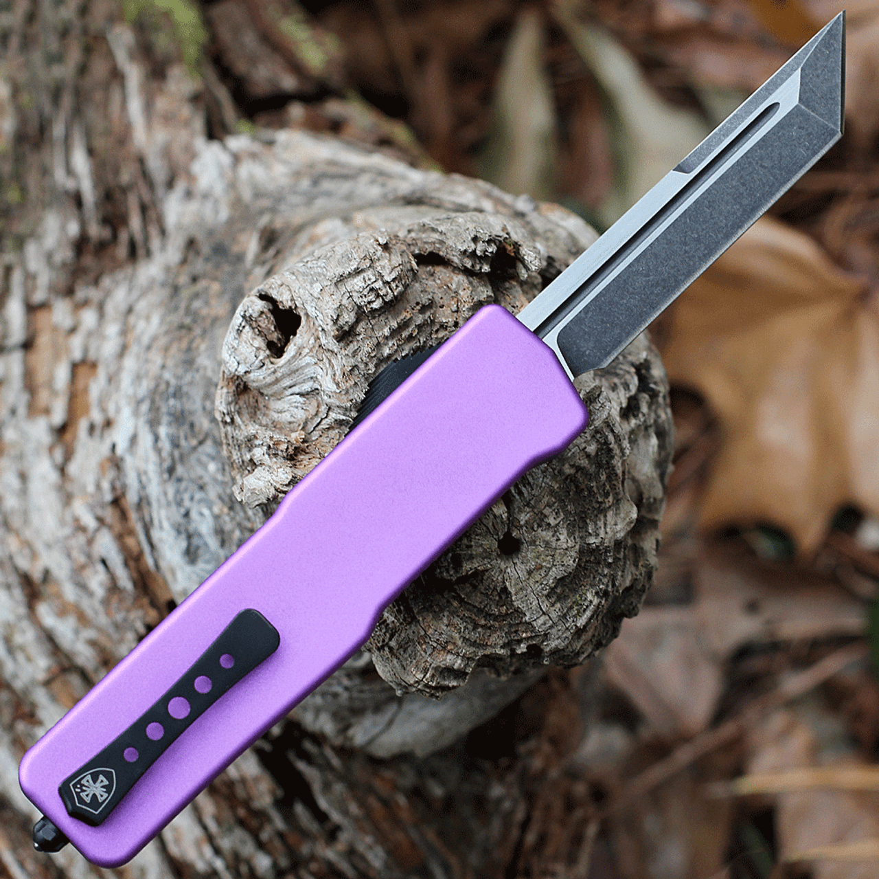 Templar Premium Lightweight Series - Large OTF Automatic (LA-AP-22-1) - 3.55" Powder D2 Black Stonewashed Tanto Blade, Purple Aluminum Handle