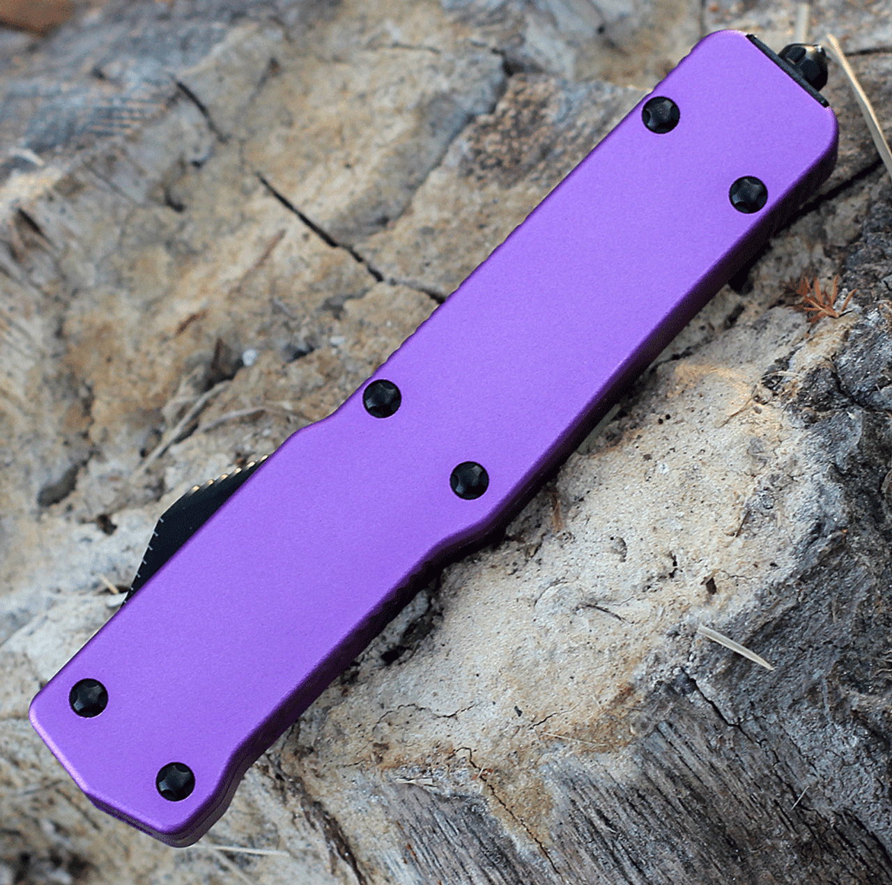 Templar Knife Premium Lightweight Series - Slim OTF Automatic (MA-AP-22-1) - 3" Powder D2 Black Stonewash Tanto blade, Purple Aluminum Handle