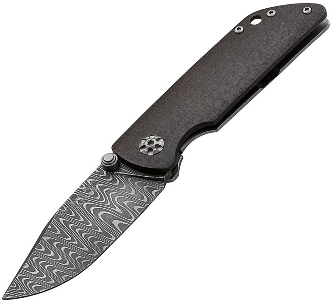 Boker Solingen M4 Sherman (110662DAM) 3.03" Chad Nichols "Ladder" Damascus Clip Point Plain Blade, Black Micarta Handle