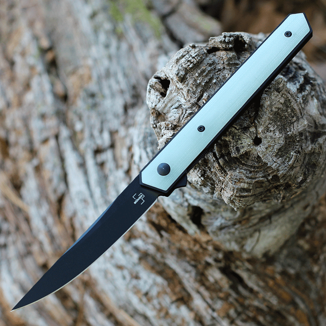 Boker Plus Kwaiken Air Flipper (01BO343) 3.54" VG-10 Blackwashed Trailing Point Blade, Jade G-10 Handles