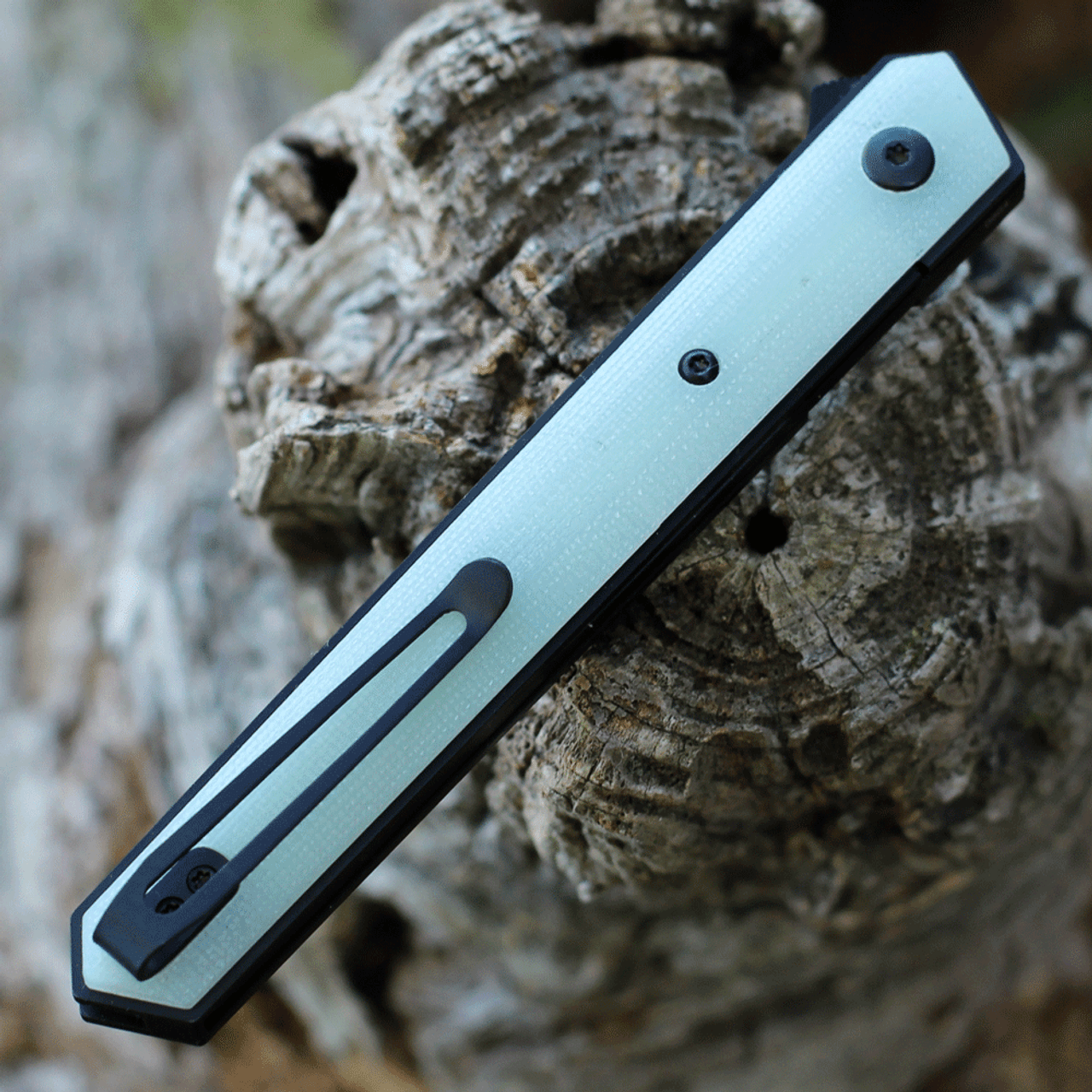 Boker Plus Kwaiken Air Flipper (01BO343) 3.54" VG-10 Blackwashed Trailing Point Blade, Jade G-10 Handles