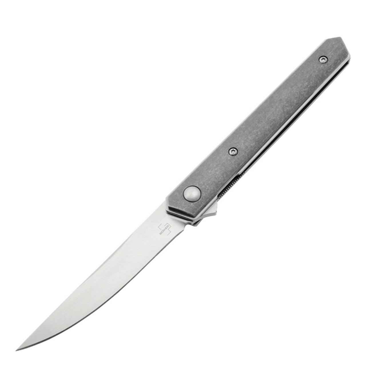 Boker Plus Kwaiken Air MINI (01BO326) 3.07" VG-10 Satin Trailing Point Blade, Stonewashed Titanium Handles