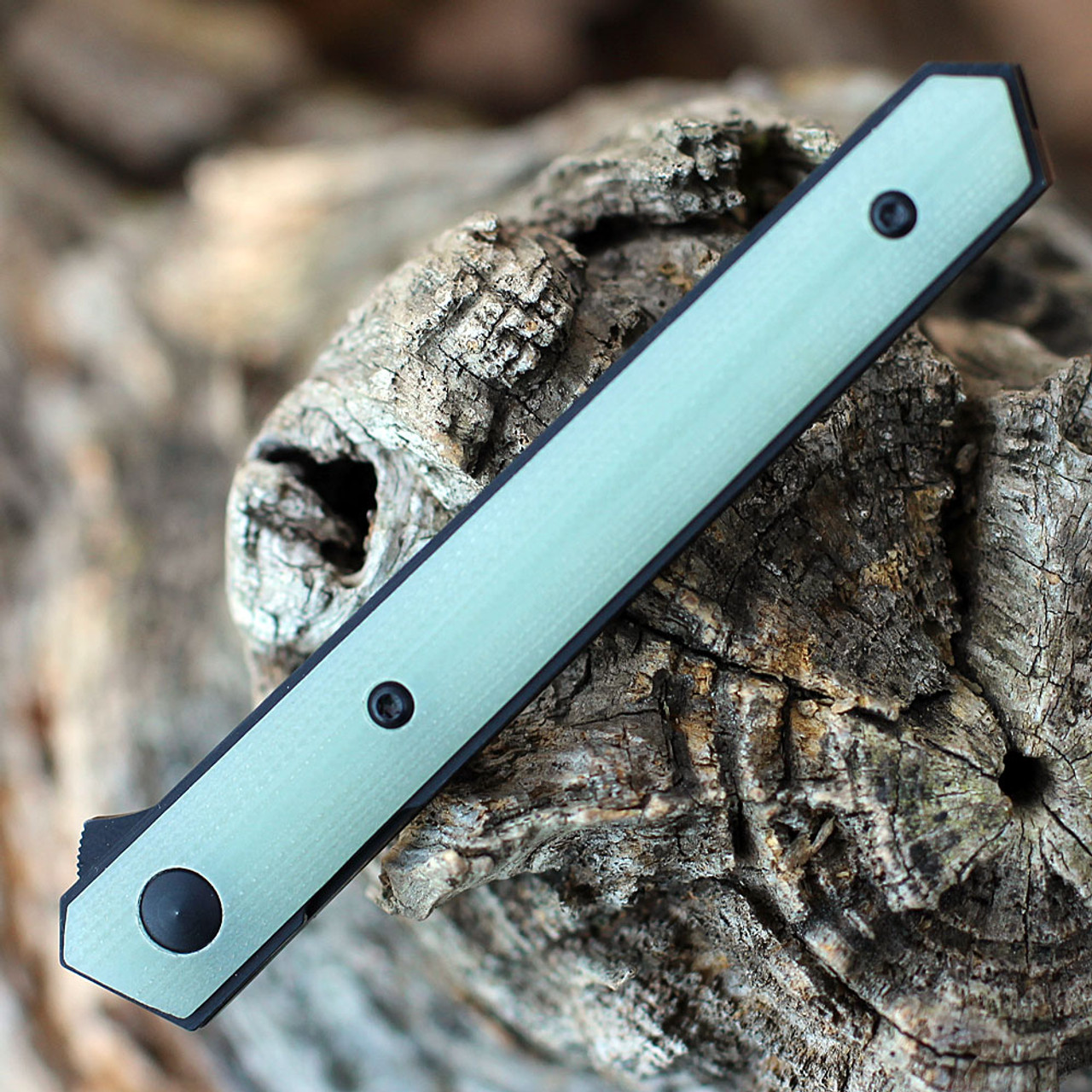 Boker Plus Kwaiken Air MINI (01BO331) 3.07" VG-10 Black Trailing Point Blade, Jade G-10 Handles