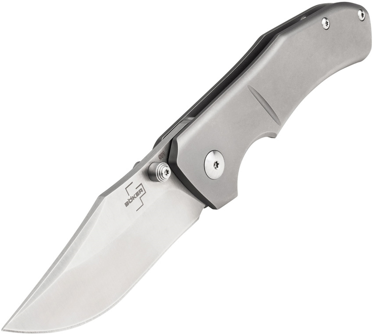 Boker Plus Jive (01BO312) 2.95" D2 Satin Clip Point Plain Blade, Gray Titanium Handle