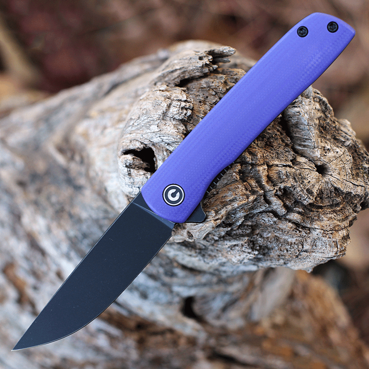 CIVIVI Bo Folding Knife (C20009B-5)- 2.92" Blackwashed Nitro-V Drop Point Blade, Purple G-10 Handle