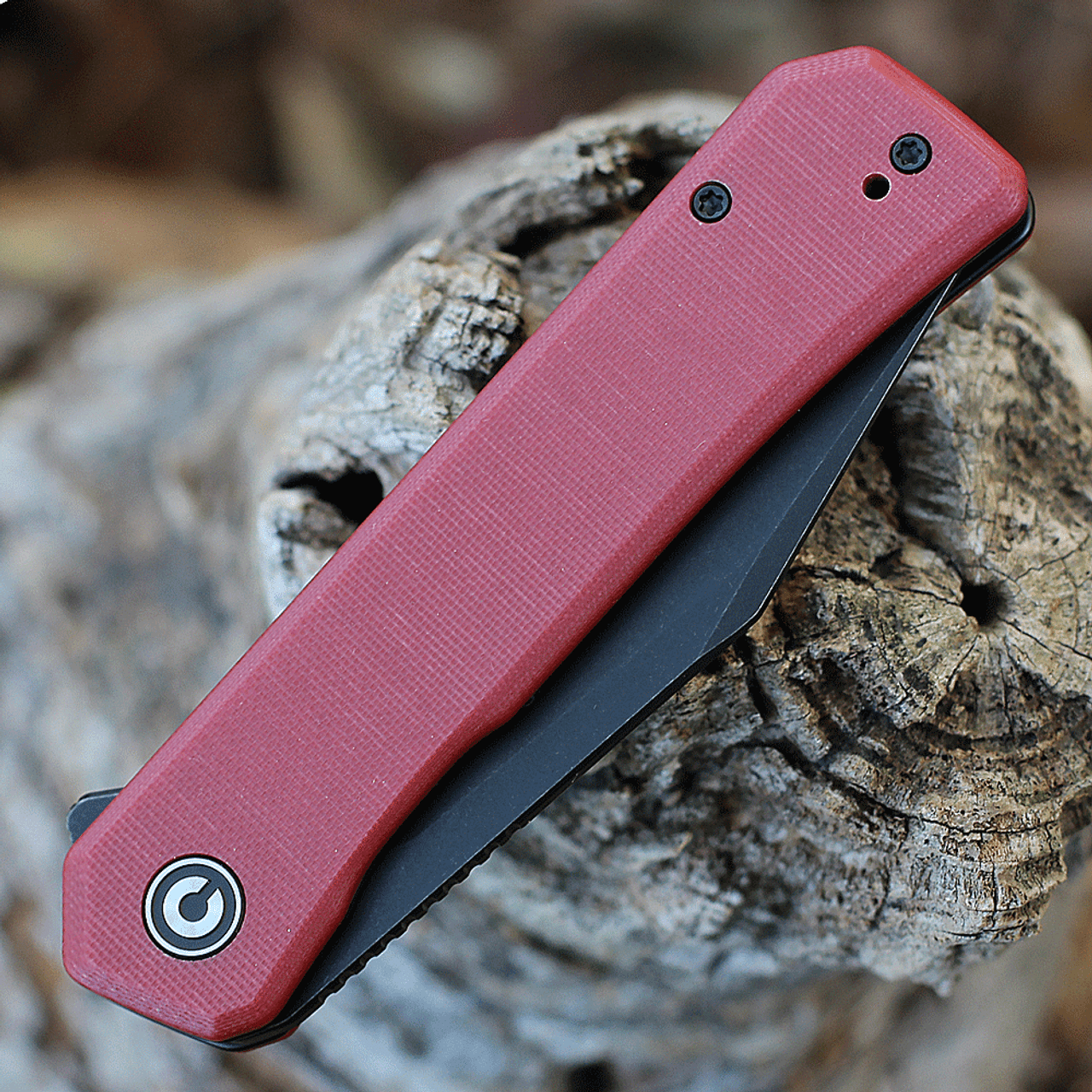 CIVIVI Relic Folding Knife (C20077B-2)- 3.48" Blackwashed Nitro-V Clip Point Blade, Burgundy G-10 Handle