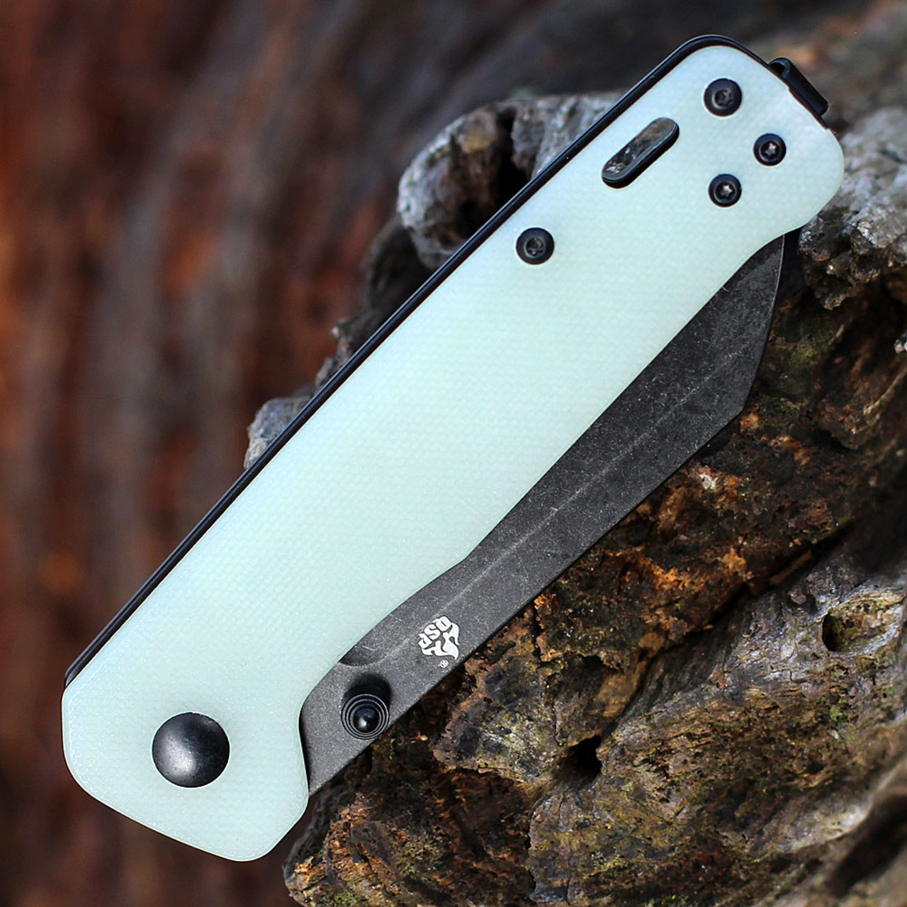 QSP Knife Penguin Folding Knife (QS130W) 3.125" D2 Black Stonewashed Sheepsfoot Plain Blade, Jade G-10 Handle