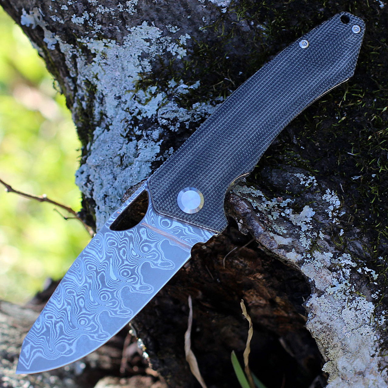 PMP Spartan Front Flipper - Blk Micarta (3.25" Damascus) SPBMKDM