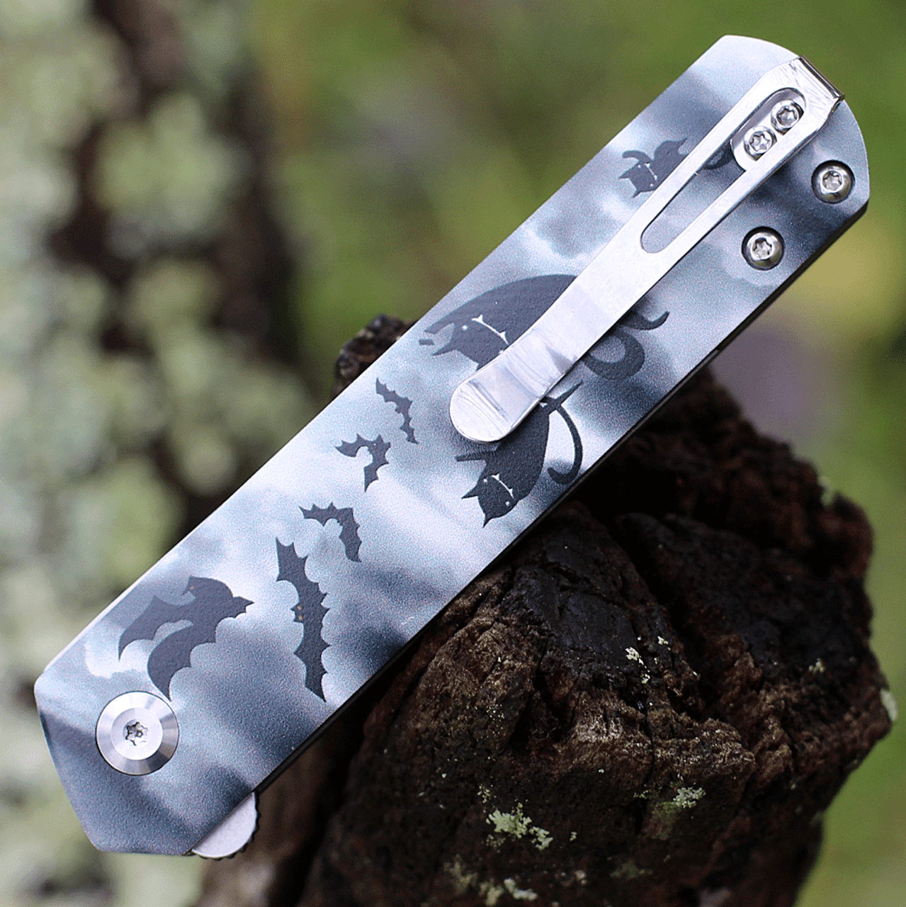 Kansept Knives Foosa (KX2020T4) 3.06" 154CM Stonewashed Tanto Plain Blade, Black G10 Handle with Phantom Cat