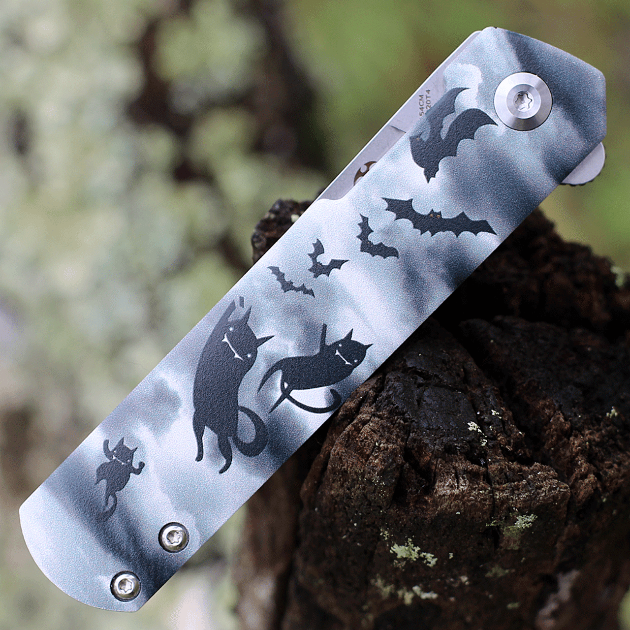 Kansept Knives Foosa (KX2020T4) 3.06" 154CM Stonewashed Tanto Plain Blade, Black G10 Handle with Phantom Cat