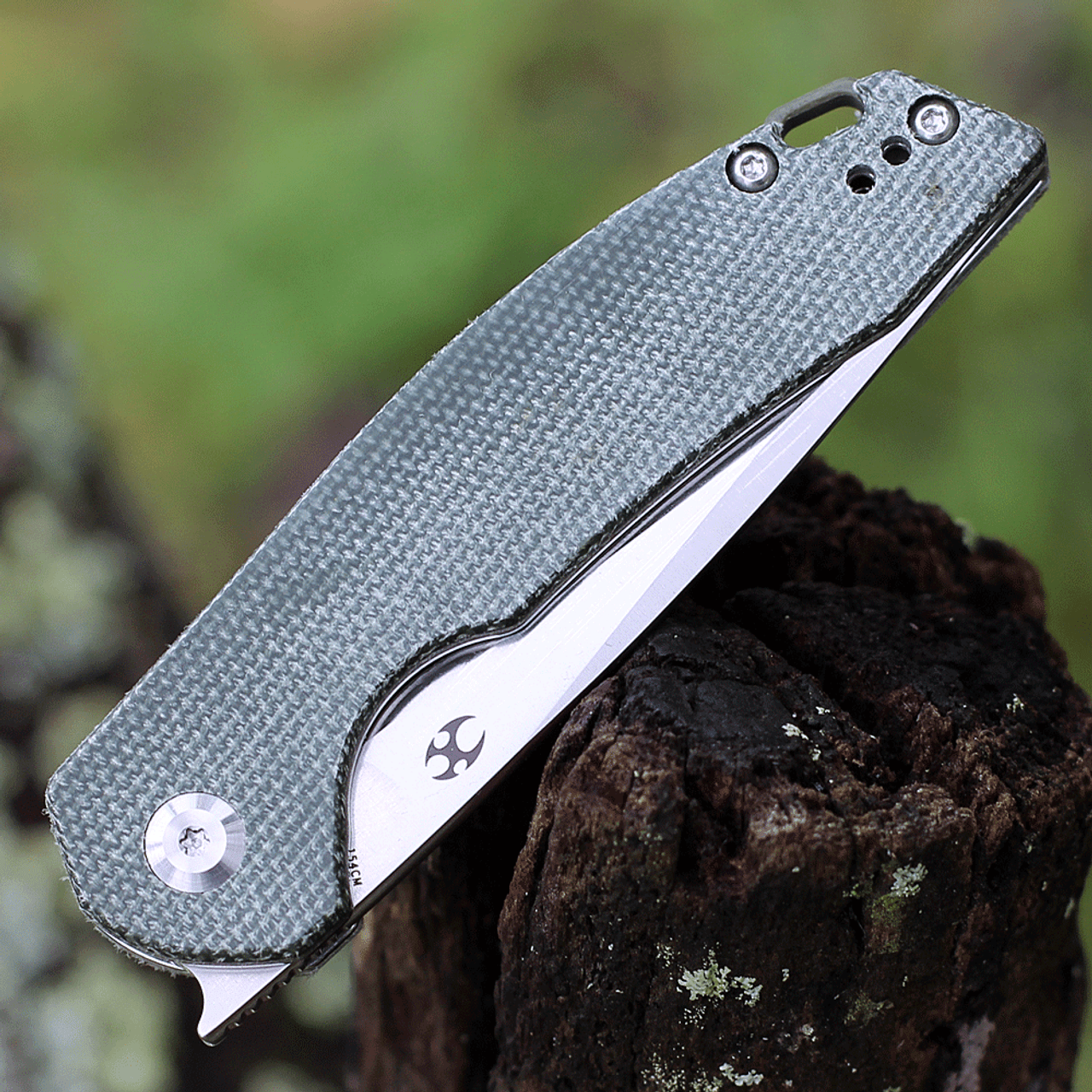 Kansept Mini Accipiter Front Flipper - Green Micarta (3" 154CM SW) T2007A2