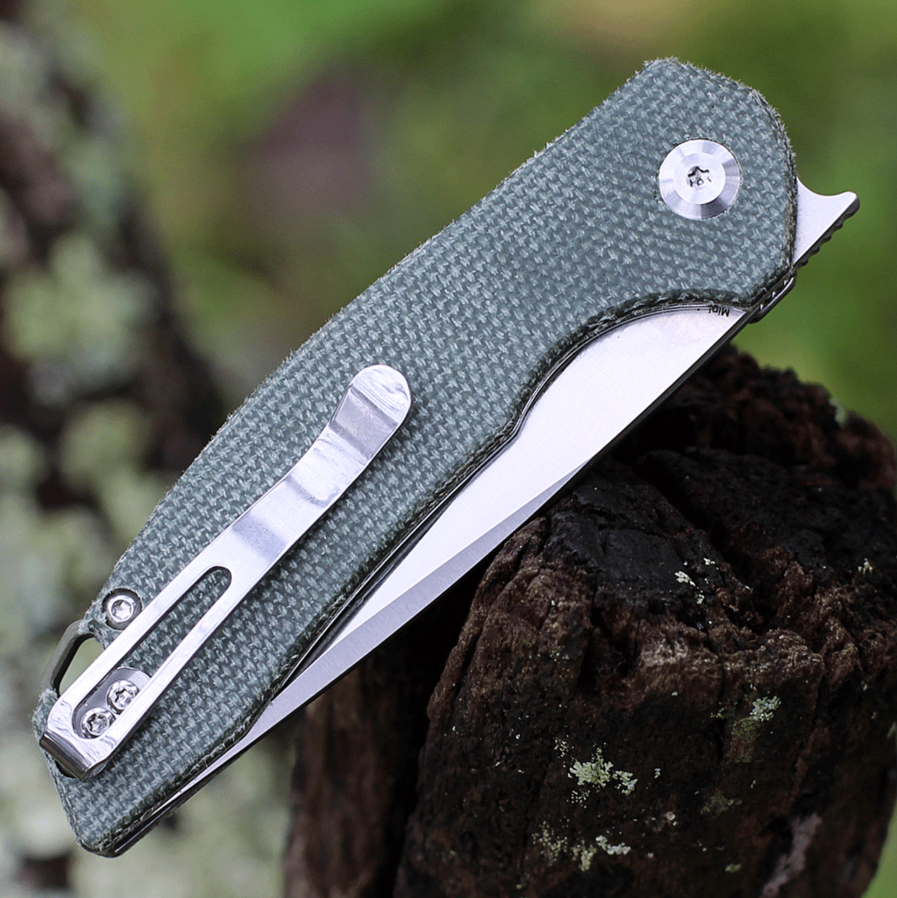 Kansept Knives Mini Accipiter (KT2007A2) 2.9" 154CM Stonewashed Drop Point Plain Blade, Green Micarta Handle