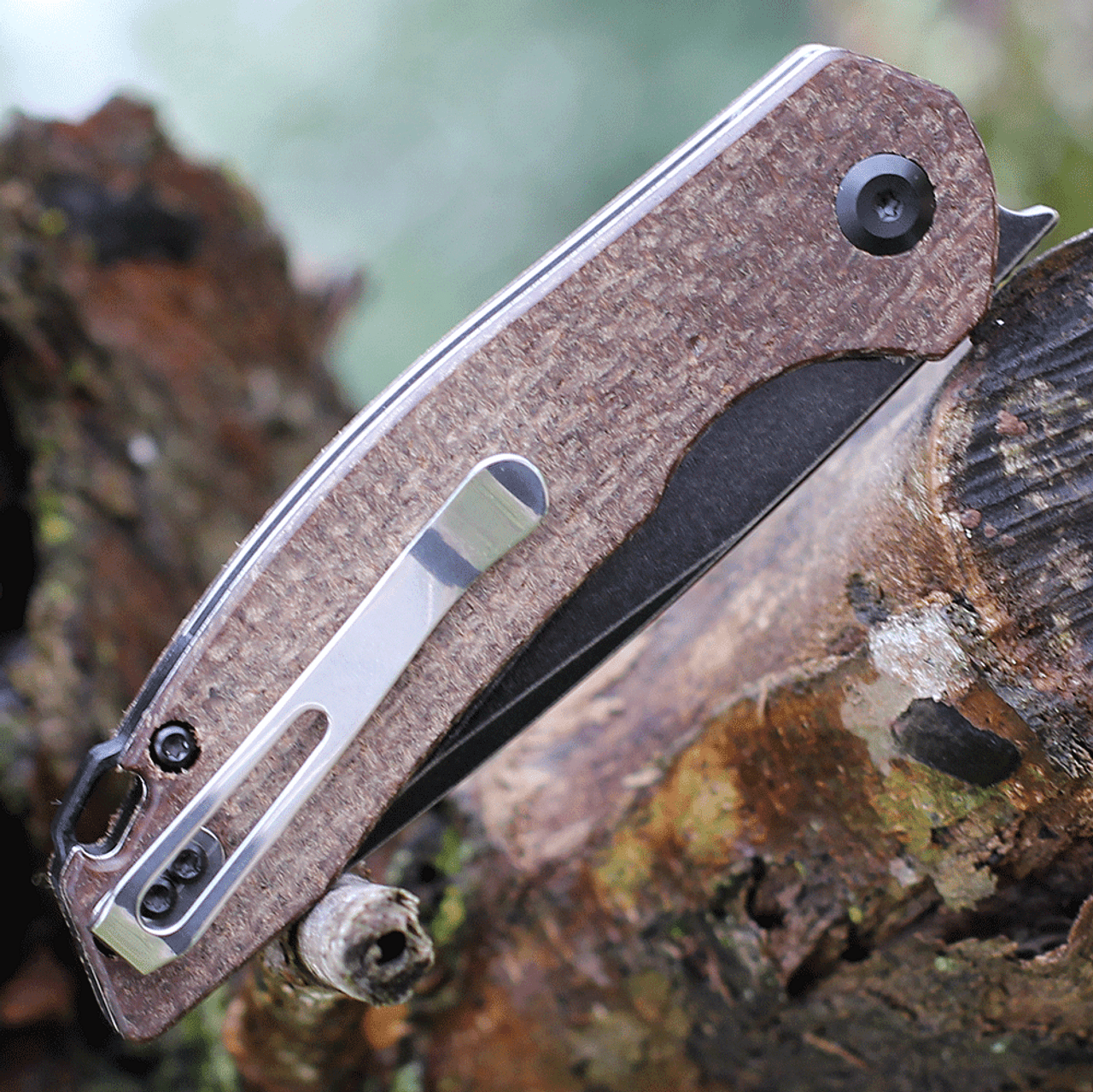 Kansept Knives Mini Accipiter (KT2007A3) 2.9" 154CM Black TiCn Coated Drop Point Plain Blade, Brown Micarta Handle