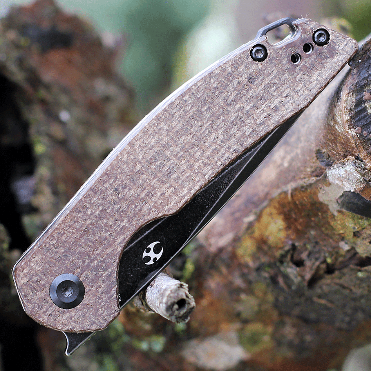 Kansept Knives Mini Accipiter (KT2007A3) 2.9" 154CM Black TiCn Coated Drop Point Plain Blade, Brown Micarta Handle