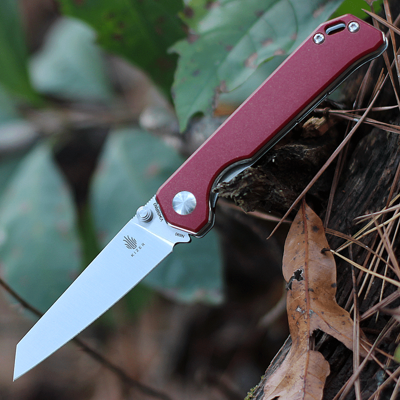 Kizer Cutlery Begleiter (V3458RN3) 2.87" Bohler N690 Satin Reverse Tanto Plain Blade, Smooth Red Canvas Micarta Handle