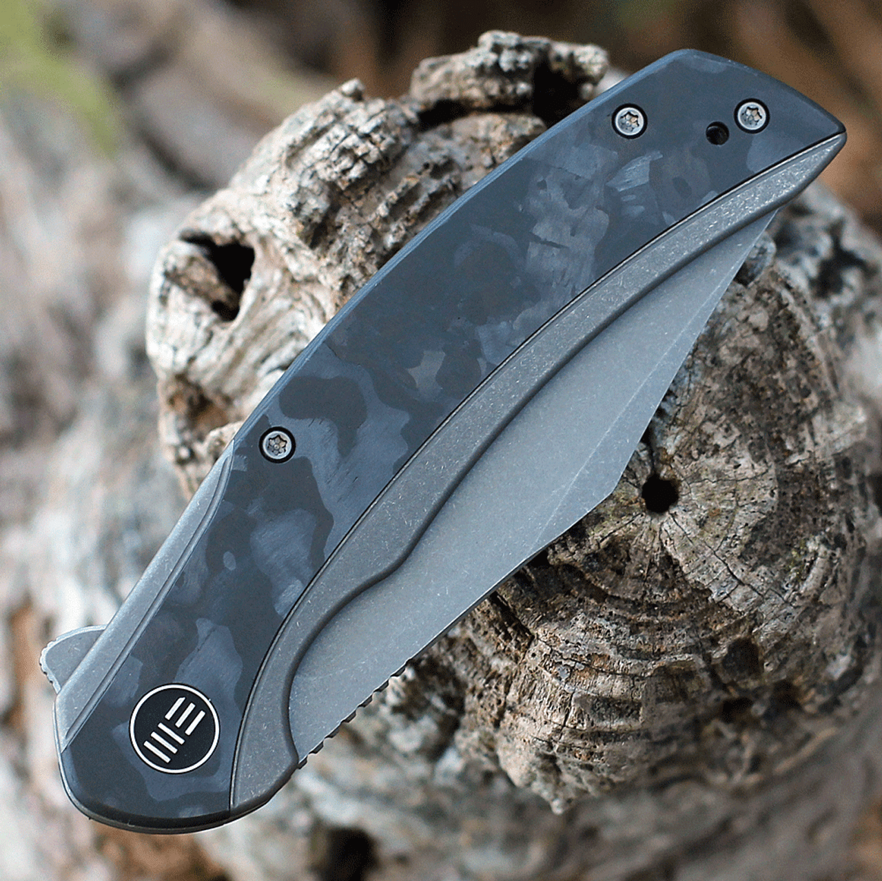 WE Knife Snick - Ti / Marble CF (3.5" CPM 20CV Gray SW) WE19022F-2