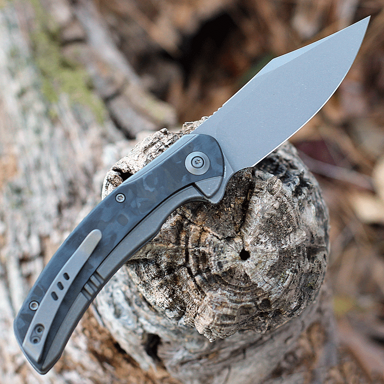 WE Knife Snick - Ti / Marble CF (3.5" CPM 20CV Gray SW) WE19022F-2