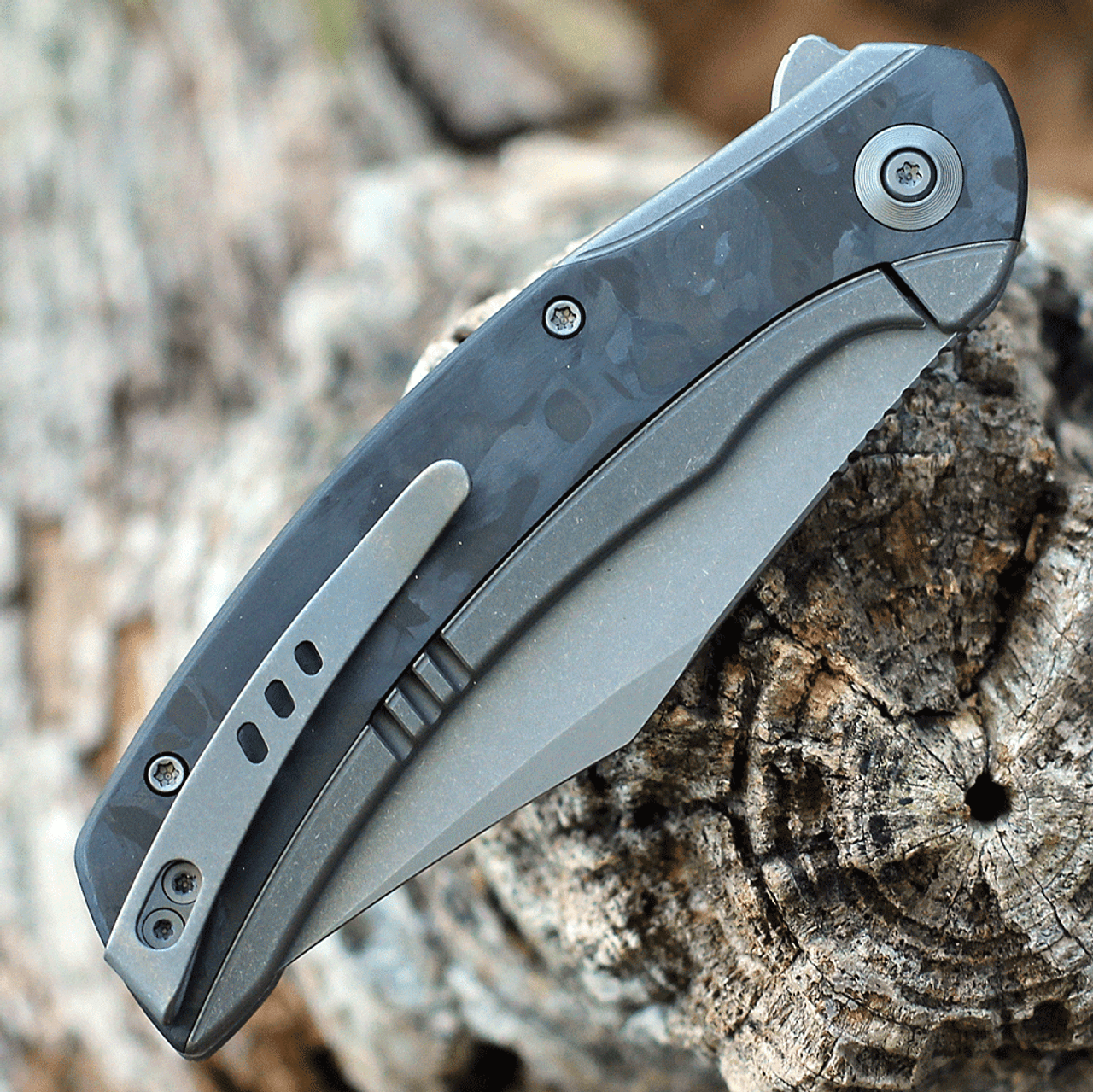 WE Knife Snick - Ti / Marble CF (3.5" CPM 20CV Gray SW) WE19022F-2