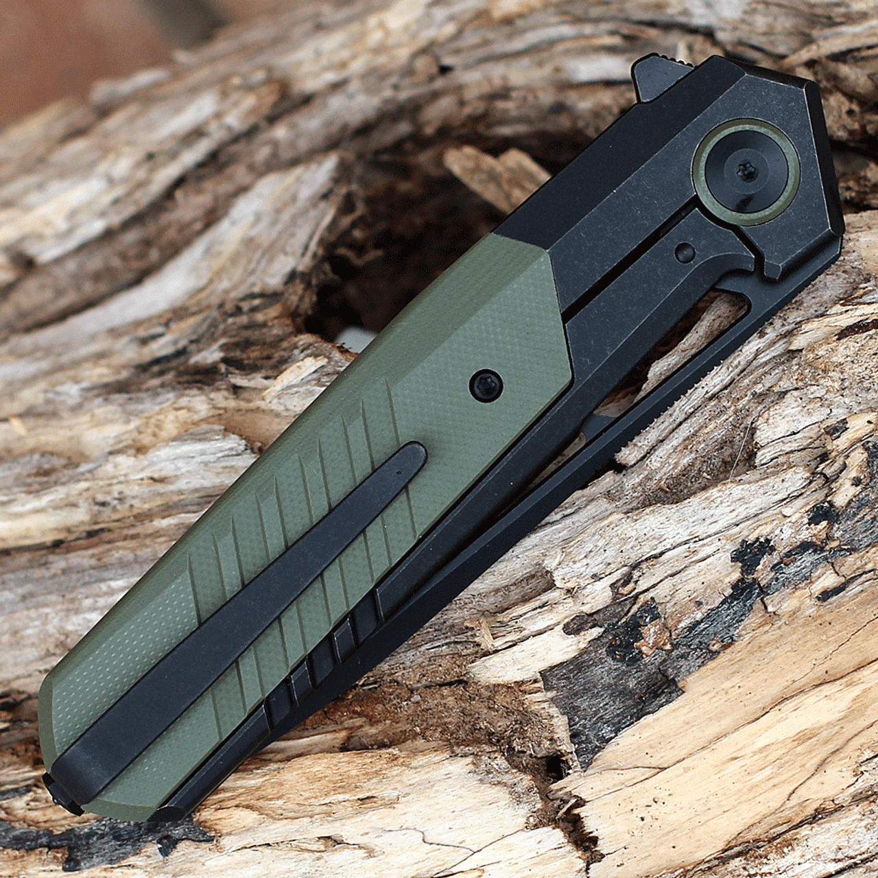 WE Knife Arsenal - Blk Ti /OD Green G10 (3.5" CPM 20CV Blk SW) WE20073-2