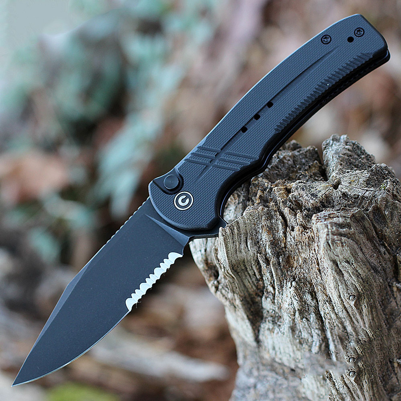 CIVIVI Cogent Folding Knife (C20038E-1)- 3.47" Blackwashed 14C28N Clip Point Blade, Black G-10 Handle