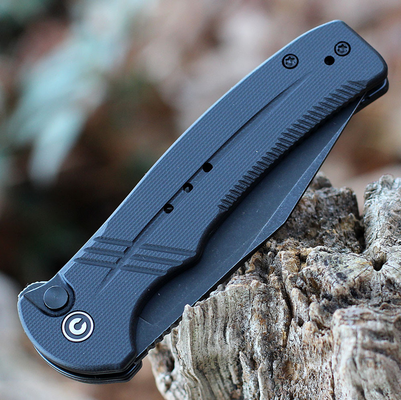 CIVIVI Cogent Folding Knife (C20038E-1)- 3.47" Blackwashed 14C28N Clip Point Blade, Black G-10 Handle