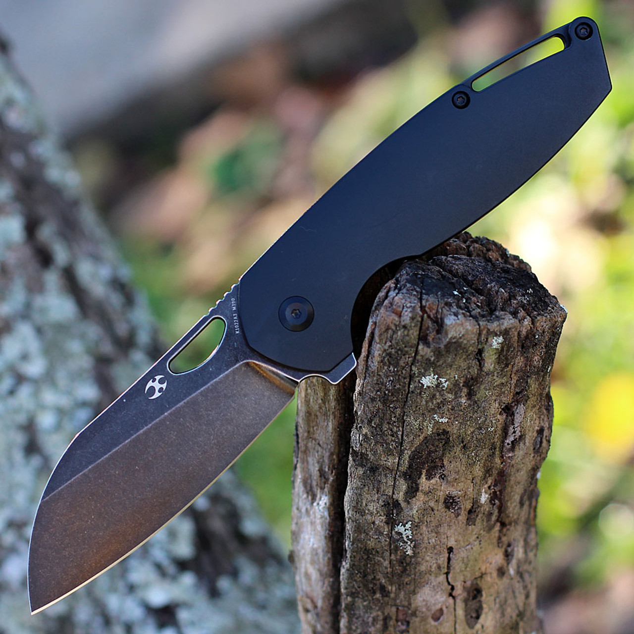 Kansept Model 6 (K1022A3) 3.1" M390 Black TiCn Coated Wharncliffe Plain Blade, Black Titanium Handle