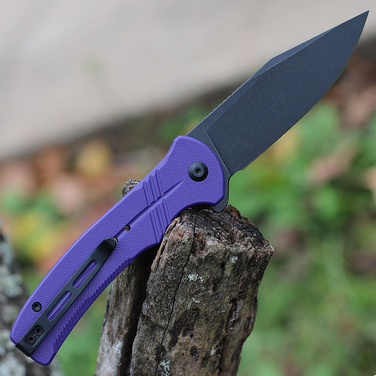CIVIVI Cogent Folding Knife (C20038D-2)- 3.47" Blackwashed 14C28N Clip Point Blade, Purple G-10 Handle