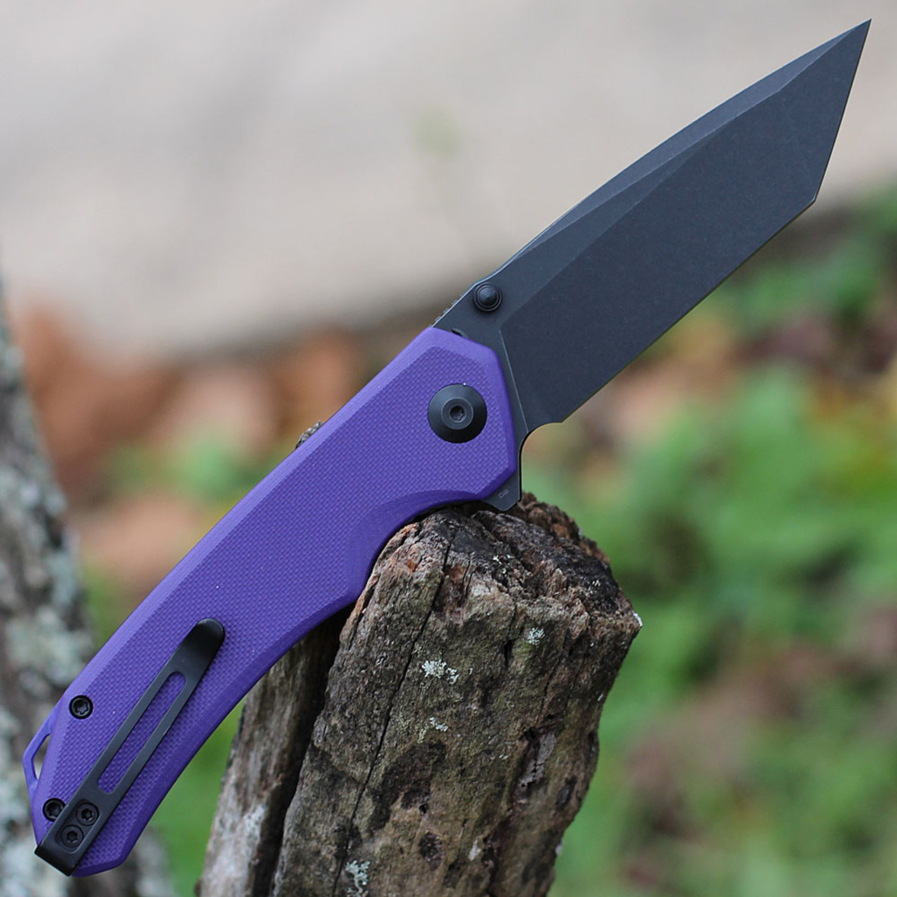 CIVIVI Brazen Folding Knife (C2023D)- 3.46" Blackwashed D2 Tanto Blade, Purple G-10 Handle