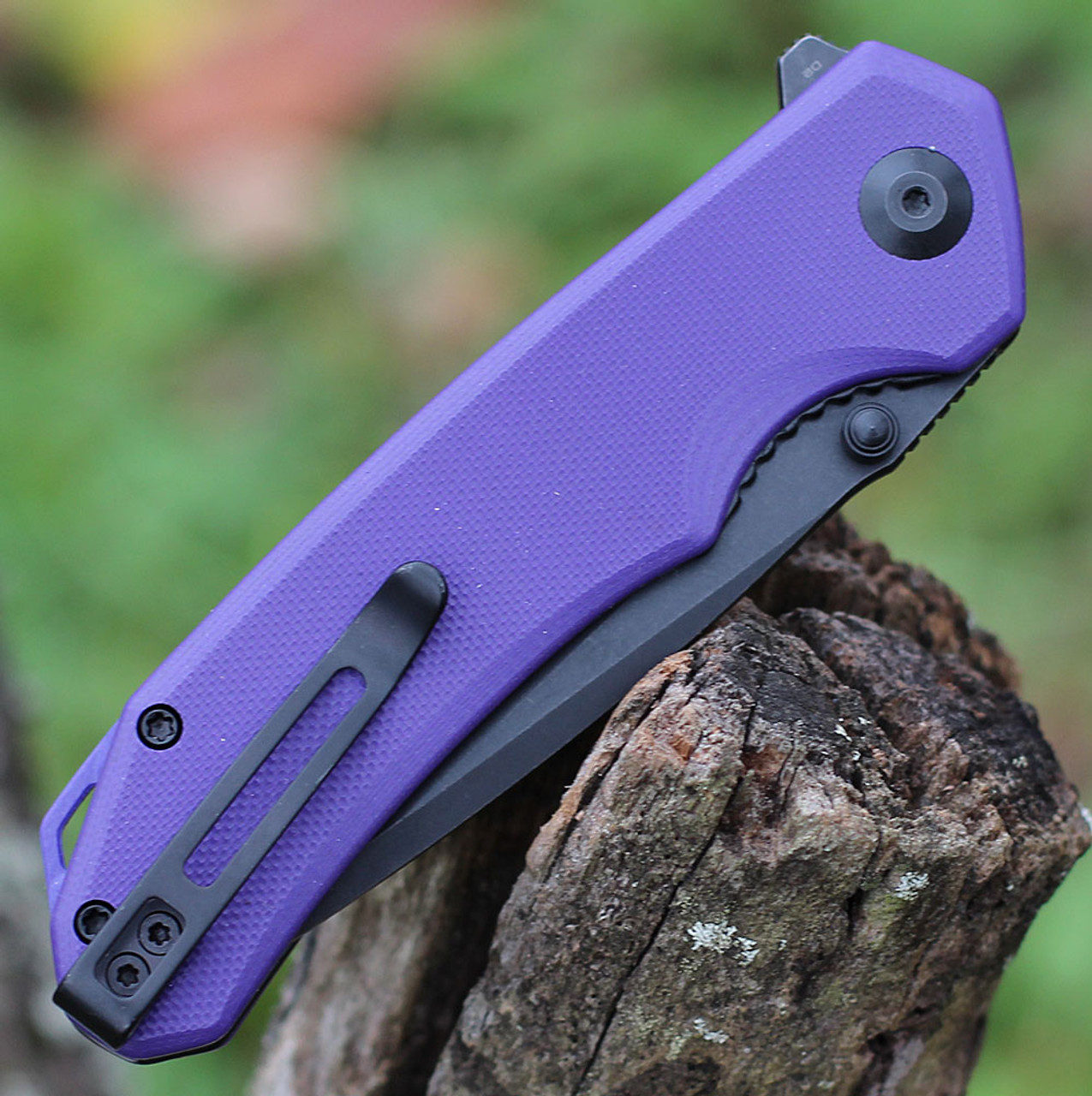 CIVIVI Brazen Folding Knife (C2023D)- 3.46" Blackwashed D2 Tanto Blade, Purple G-10 Handle