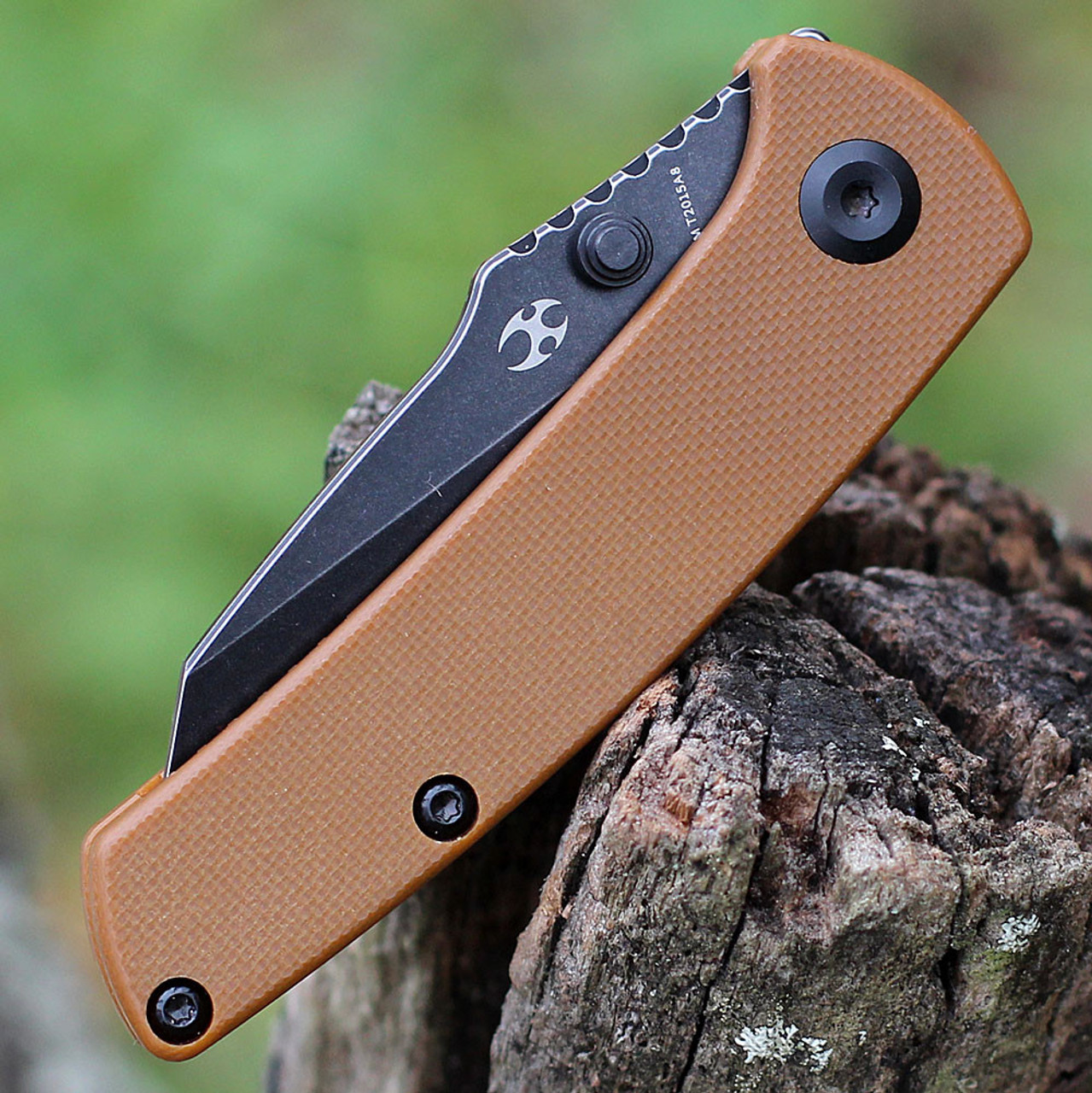 Kansept Little Main Street (KT2015A8) 2.26" 154CM Black Stonewashed Drop Point Plain Blade, Brown G-10 Handle