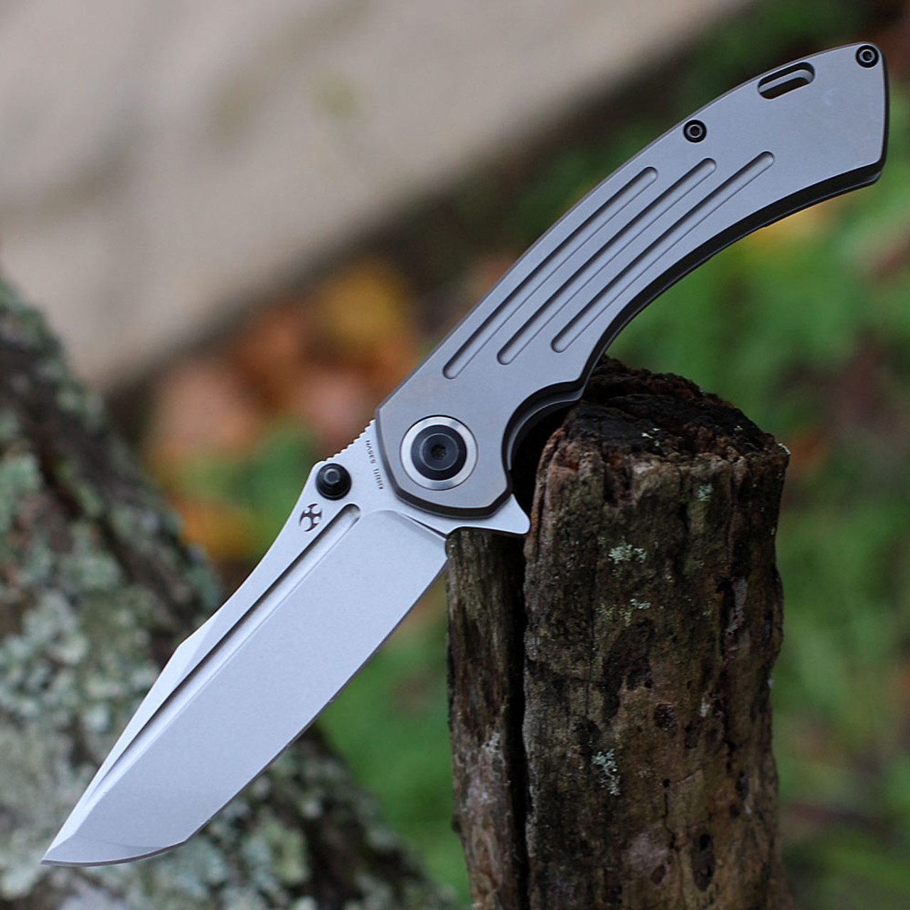 Kansept Pretatout (K1032T1) 3.56" CPM-S35VN Gray Stonewashed Clip Point Plain Blade, Gray Titanium Handle