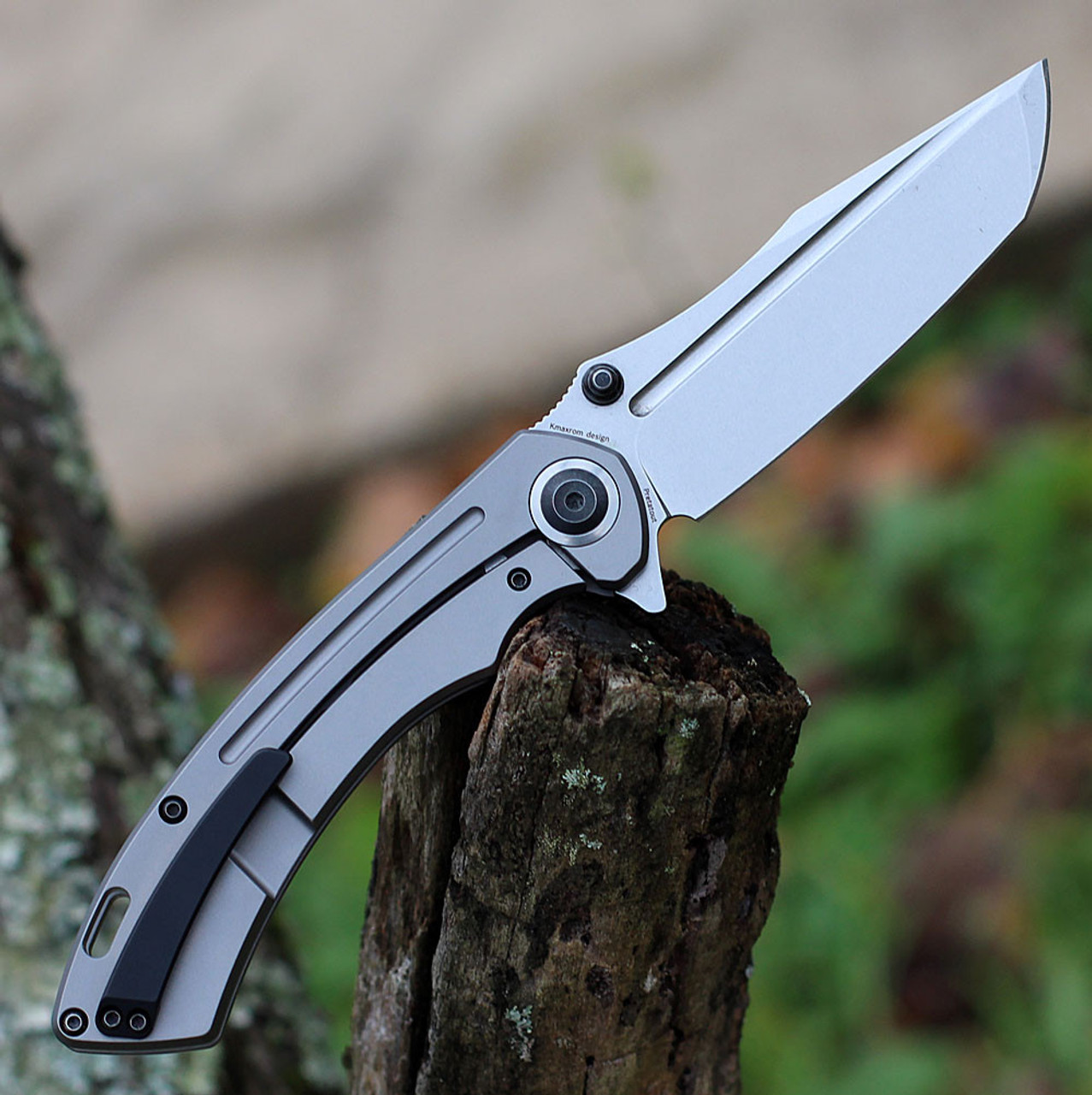 Kansept Pretatout (K1032T1) 3.56" CPM-S35VN Gray Stonewashed Clip Point Plain Blade, Gray Titanium Handle