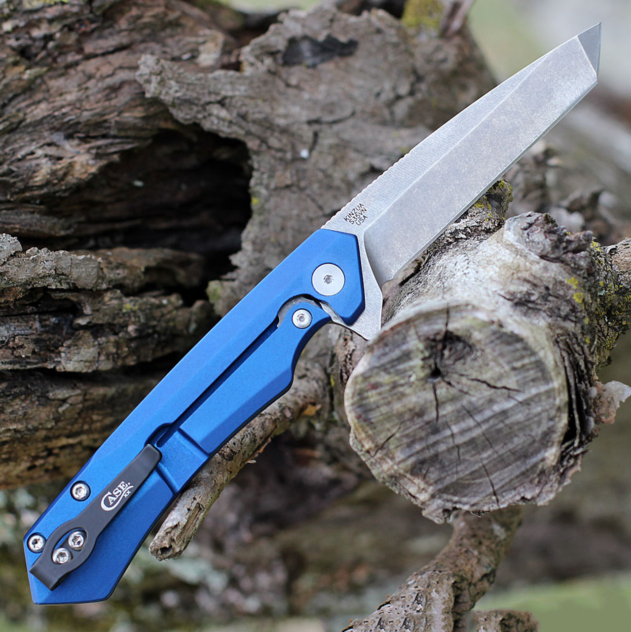 Case Kinzua Frame Lock Knife (64663) - 3.4" S35VN Satin Tanto Plain Blade, Blue Anodized Aluminum Handle