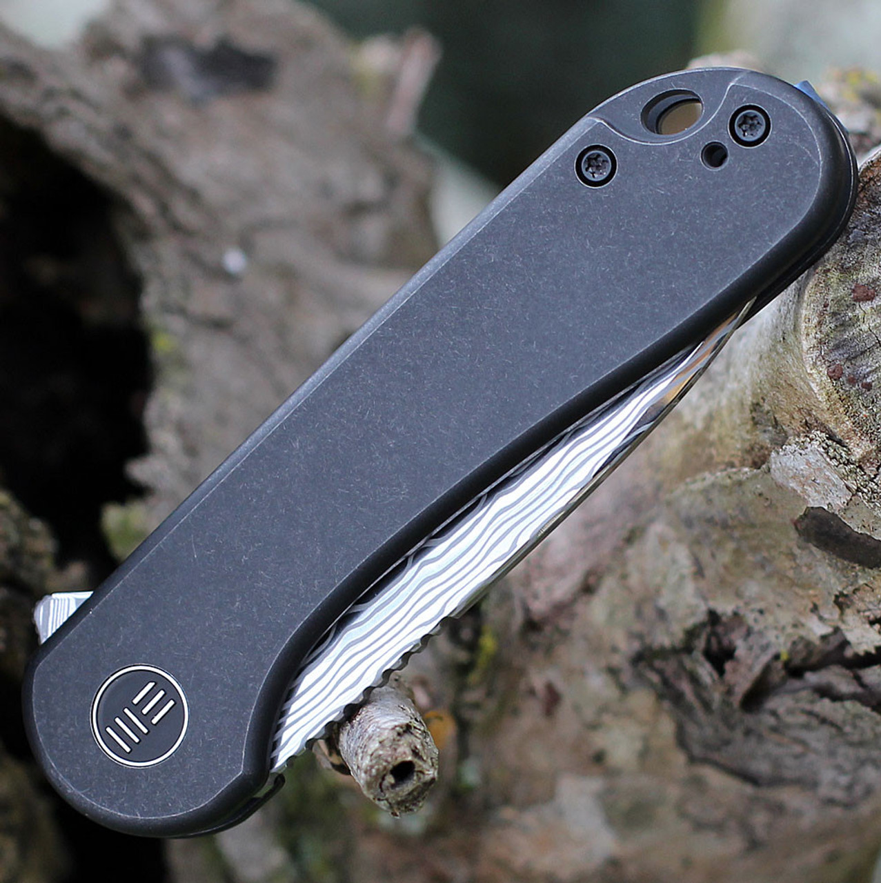 WE Knife Elementum Frame Lock - Blk Ti (3" Hakkapella Damasteel) WE18062X-DS1