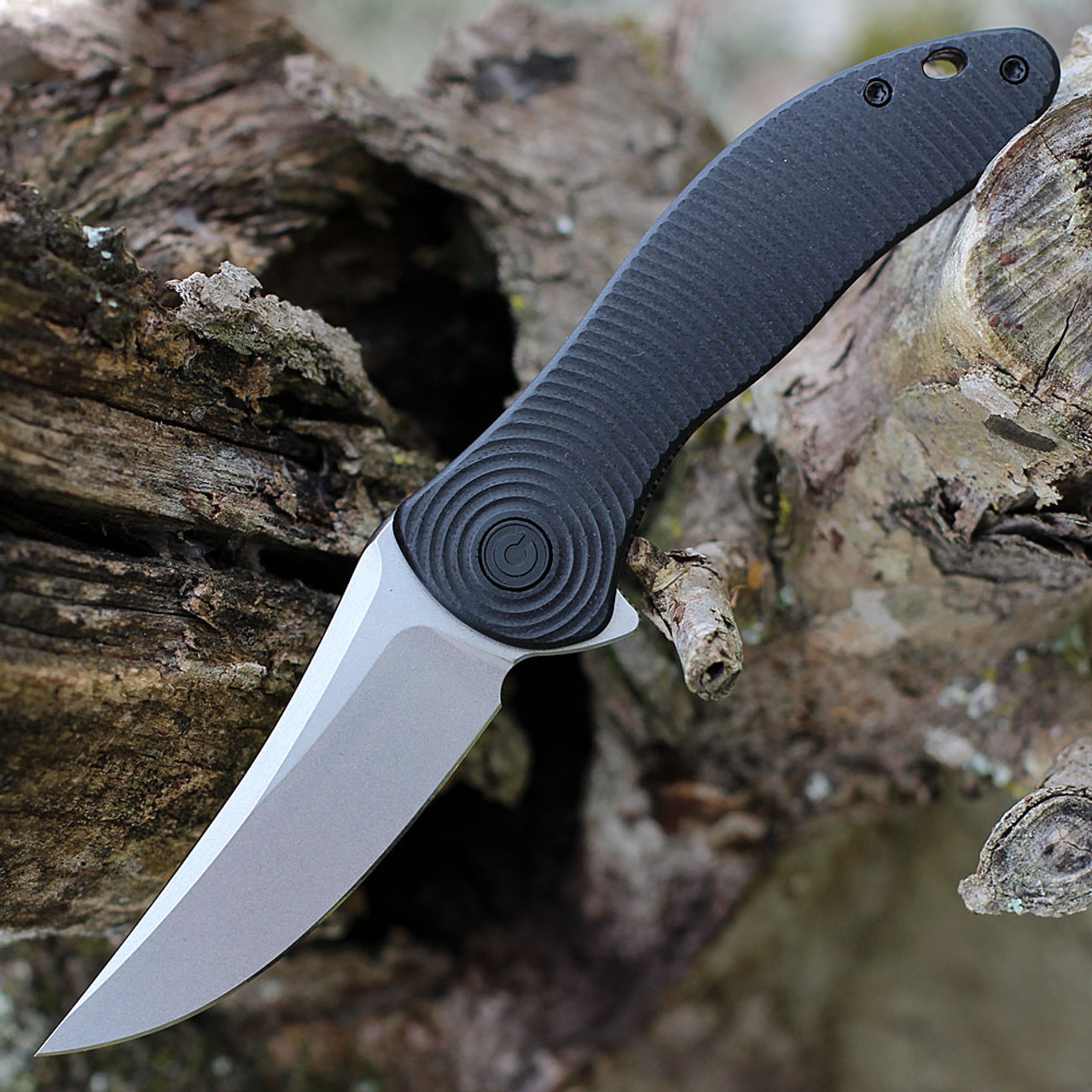 CIVIVI Synergy3 Folding Knife (C20075A-1)- 3.24" Stonewashed Nitro-V Trailing Point Blade, Black G-10 Handle