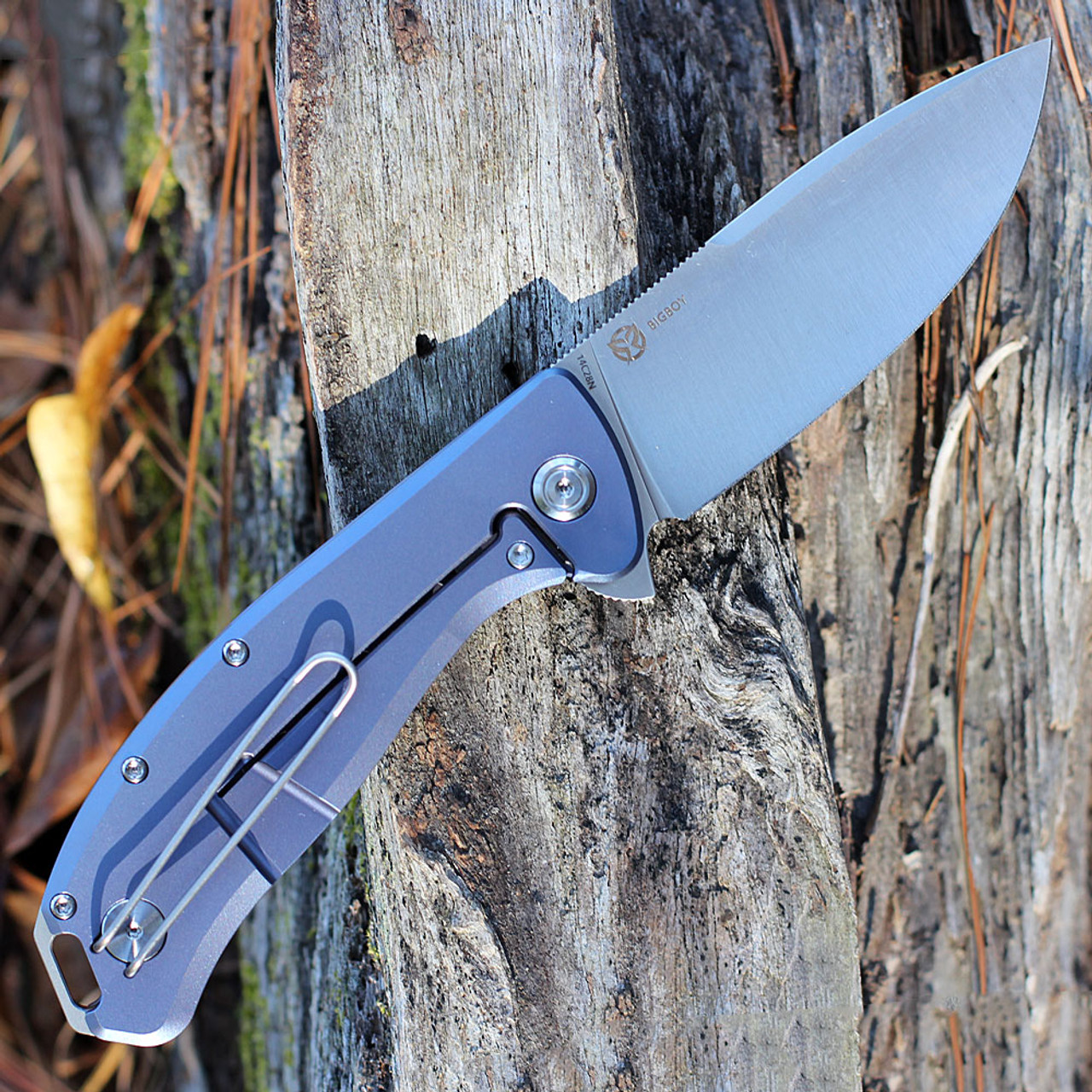 PMP Knives Big Boy Flipper  - Blue Ti (3.65" 14C28N Satin) PMP023