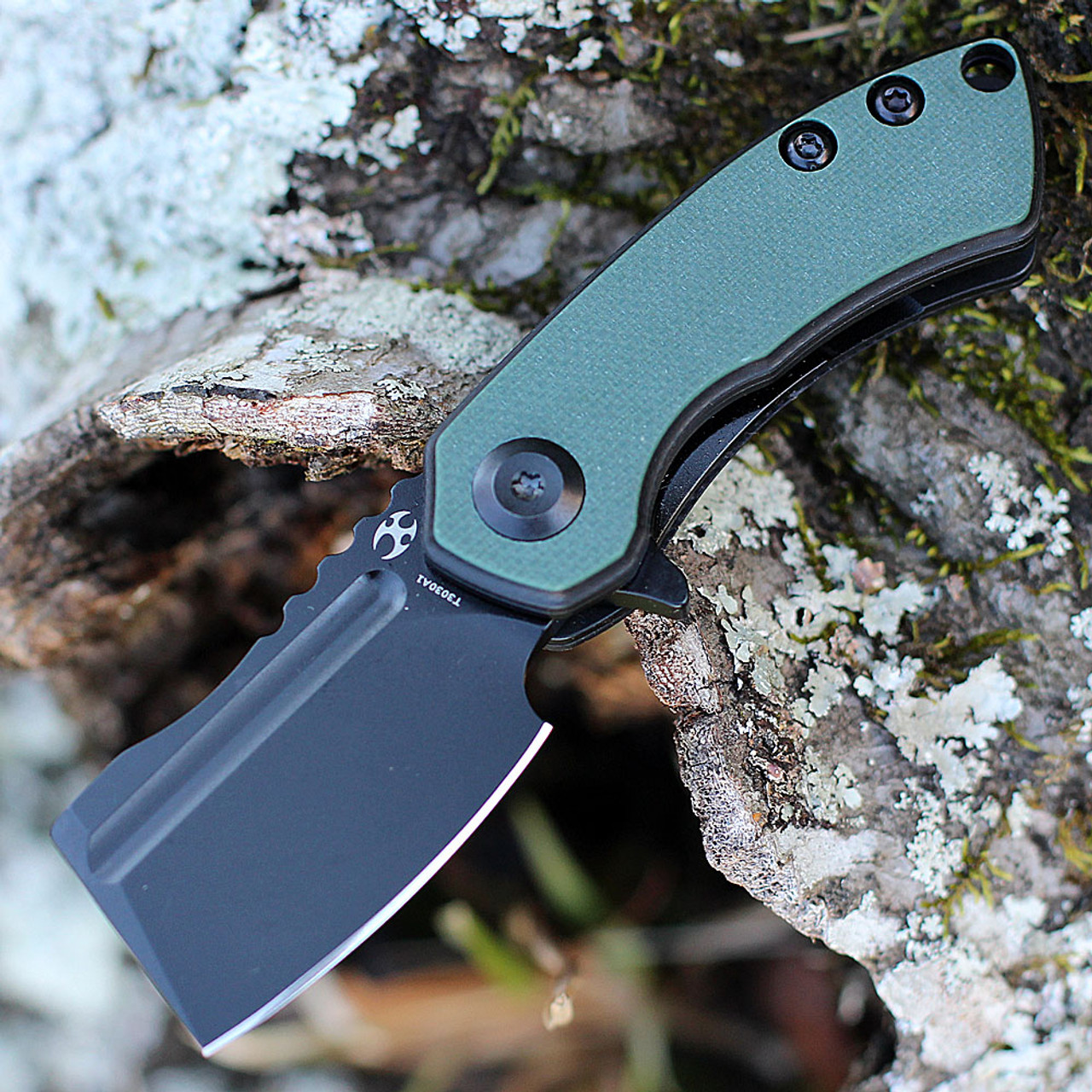 Kansept Mini Korvid - Green G-10 (1.5" 154CM Blk Cleaver) T3030A1