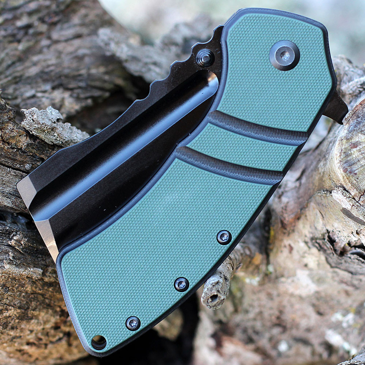 Kansept XL Korvid (KT1030A1) 3.55" 154CM Black TiCn Coated Cleaver Plain Blade, OD Green and Black G-10 Handle